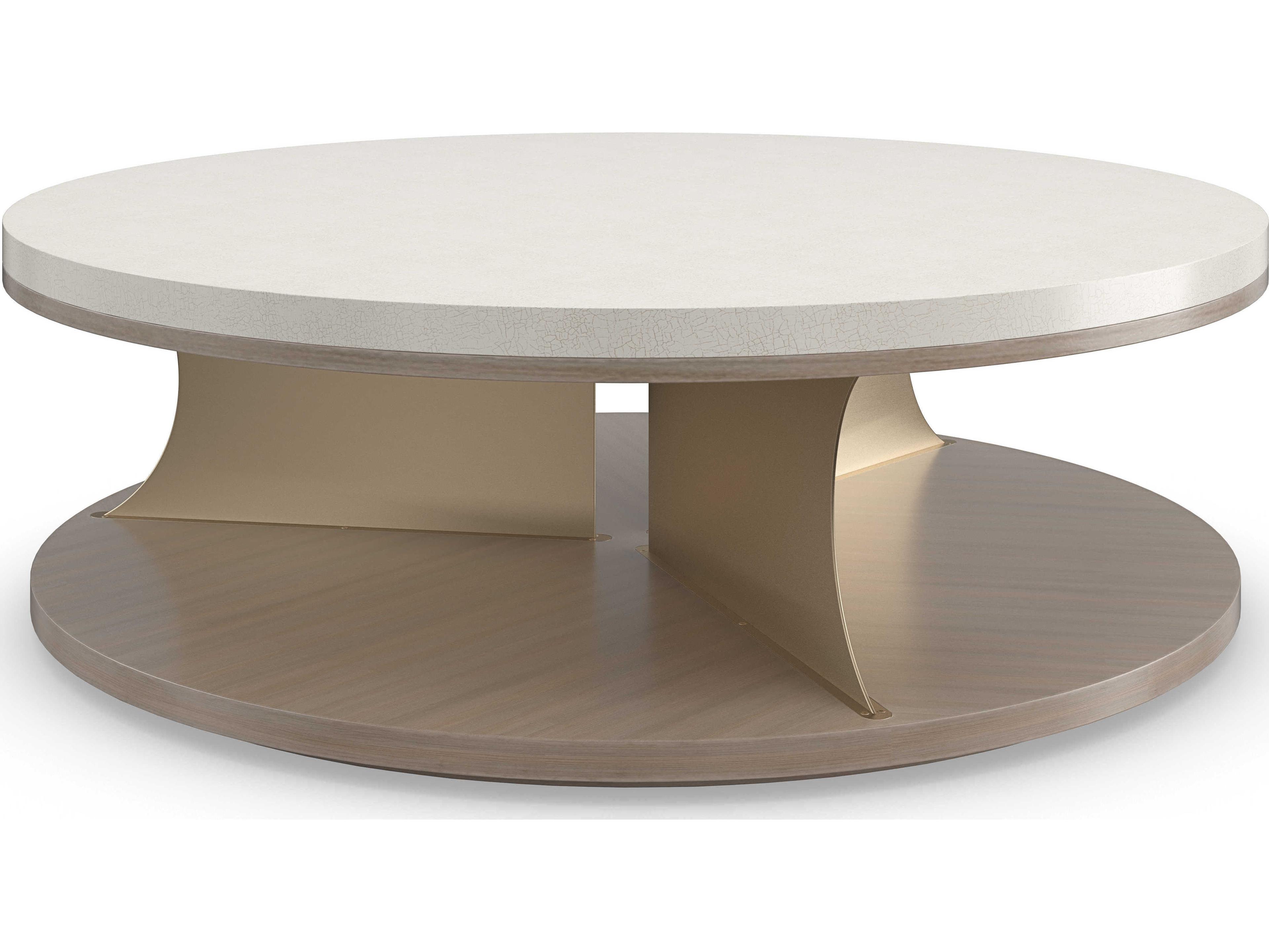 Caracole Classic Braces Round Wood Ivory Craze Coffee Table