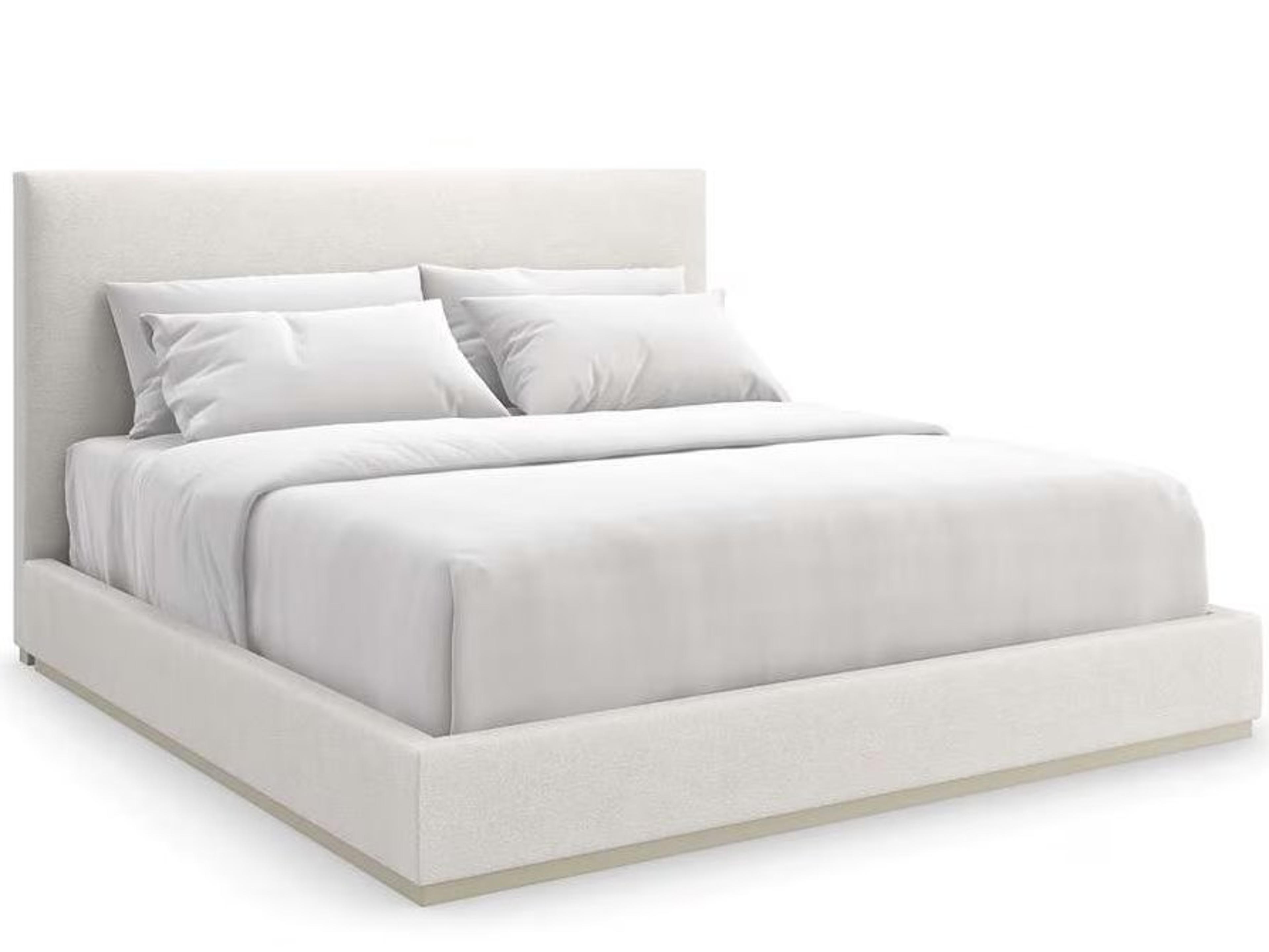 Caracole The Boutique Bed Pearl White Birch Wood Upholstered Queen Platform