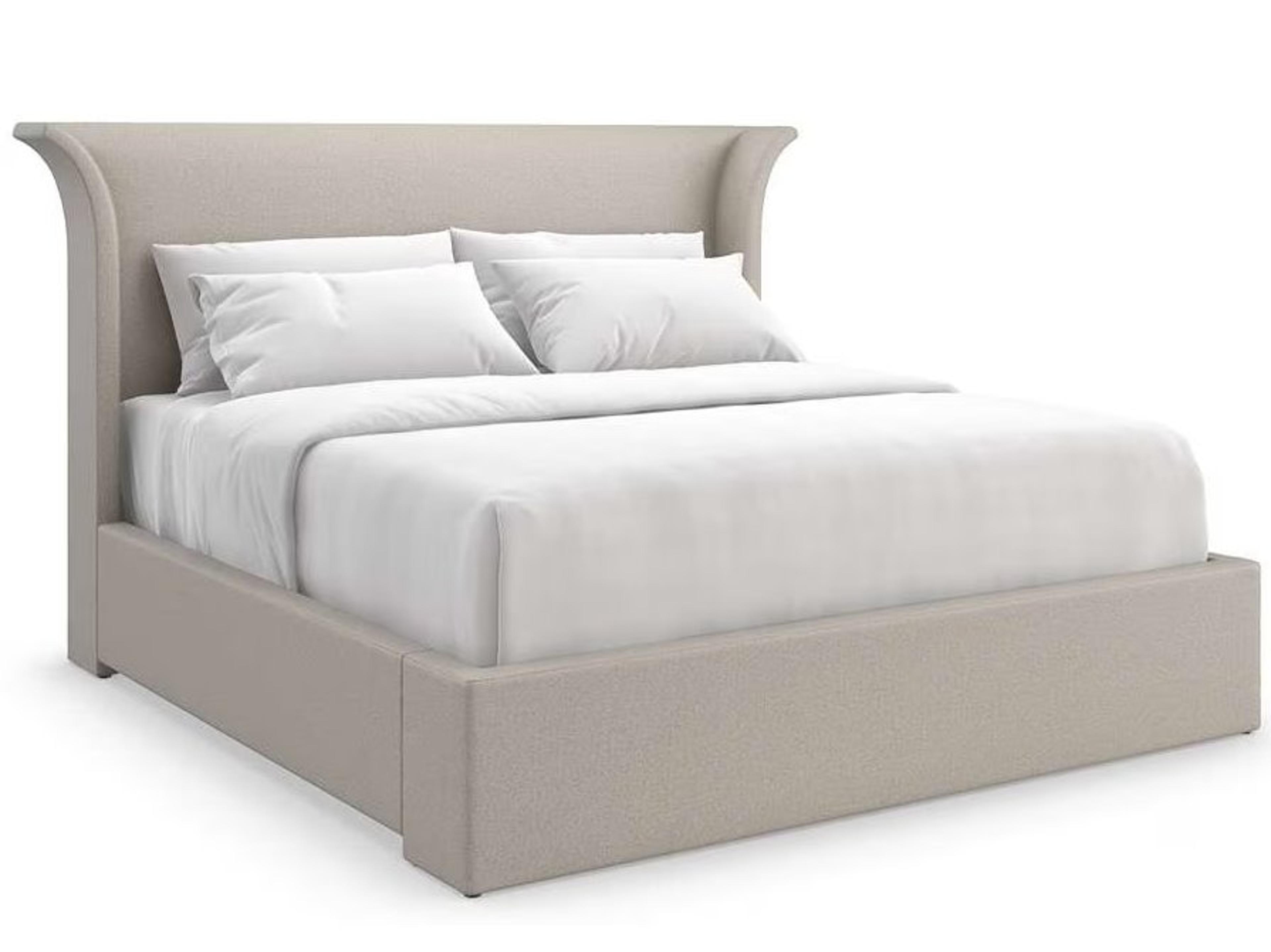 Caracole Beauty Sleep Beige Birch Wood Upholstered King Platform Bed