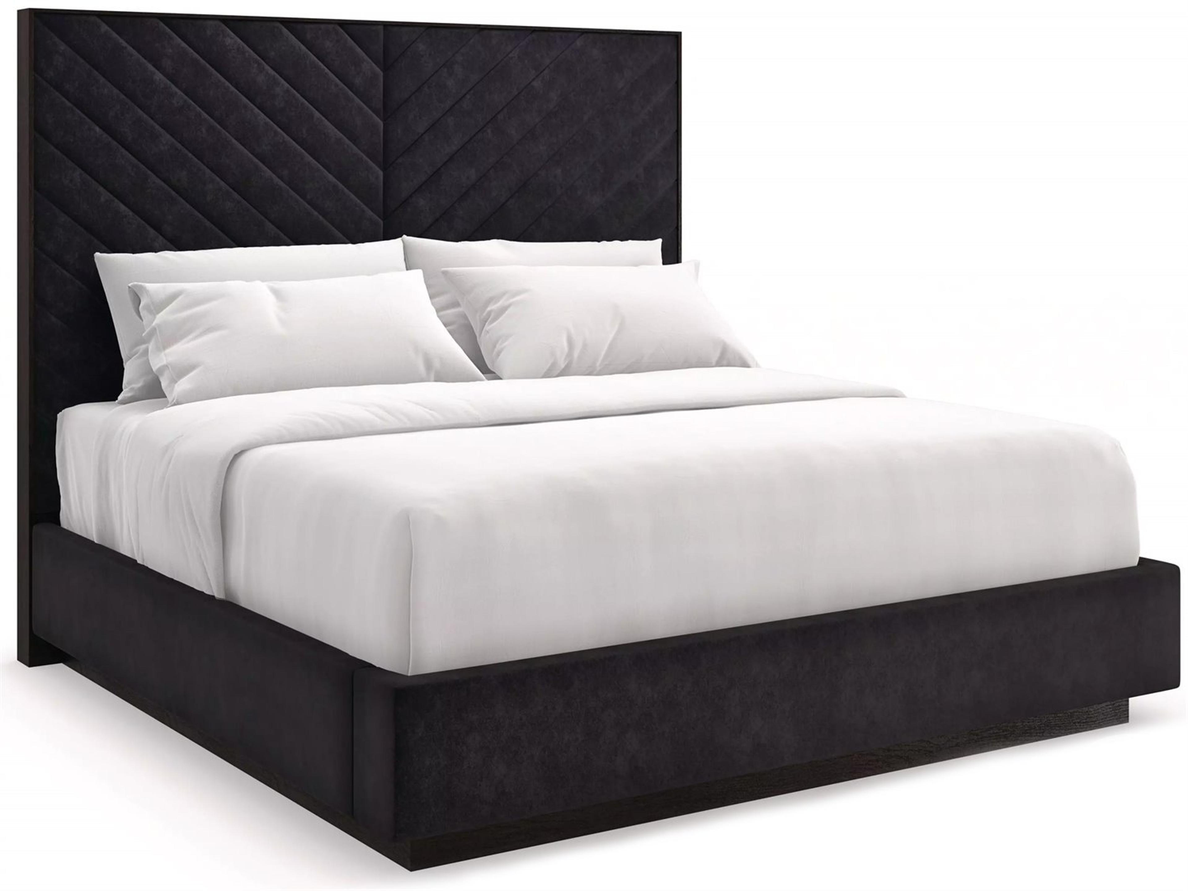 Caracole Meet U In Middle Black Stain Ash Wood Upholstered King Platform Bed