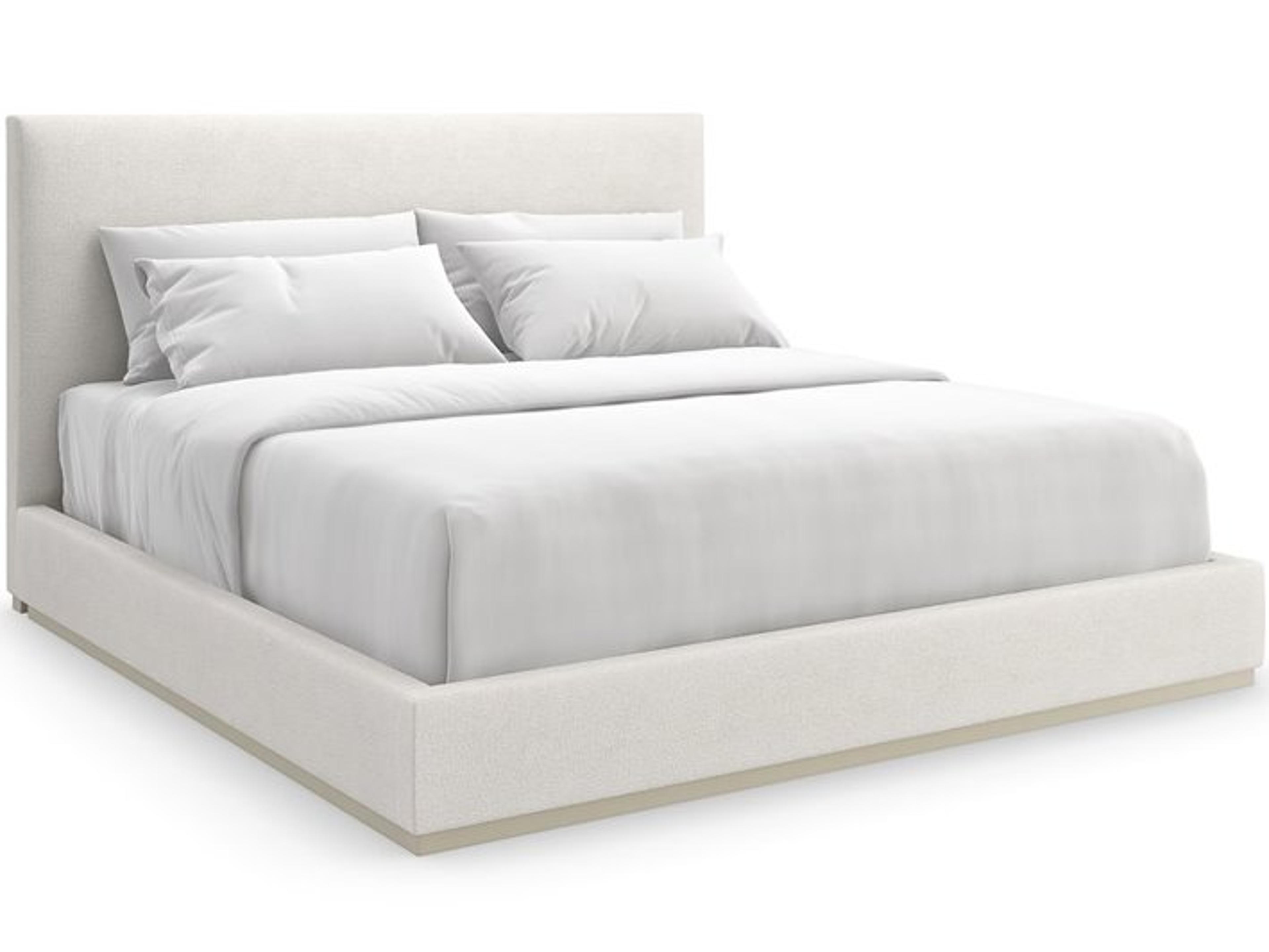 Caracole The Boutique Bed Pearl White Birch Wood Upholstered King Platform