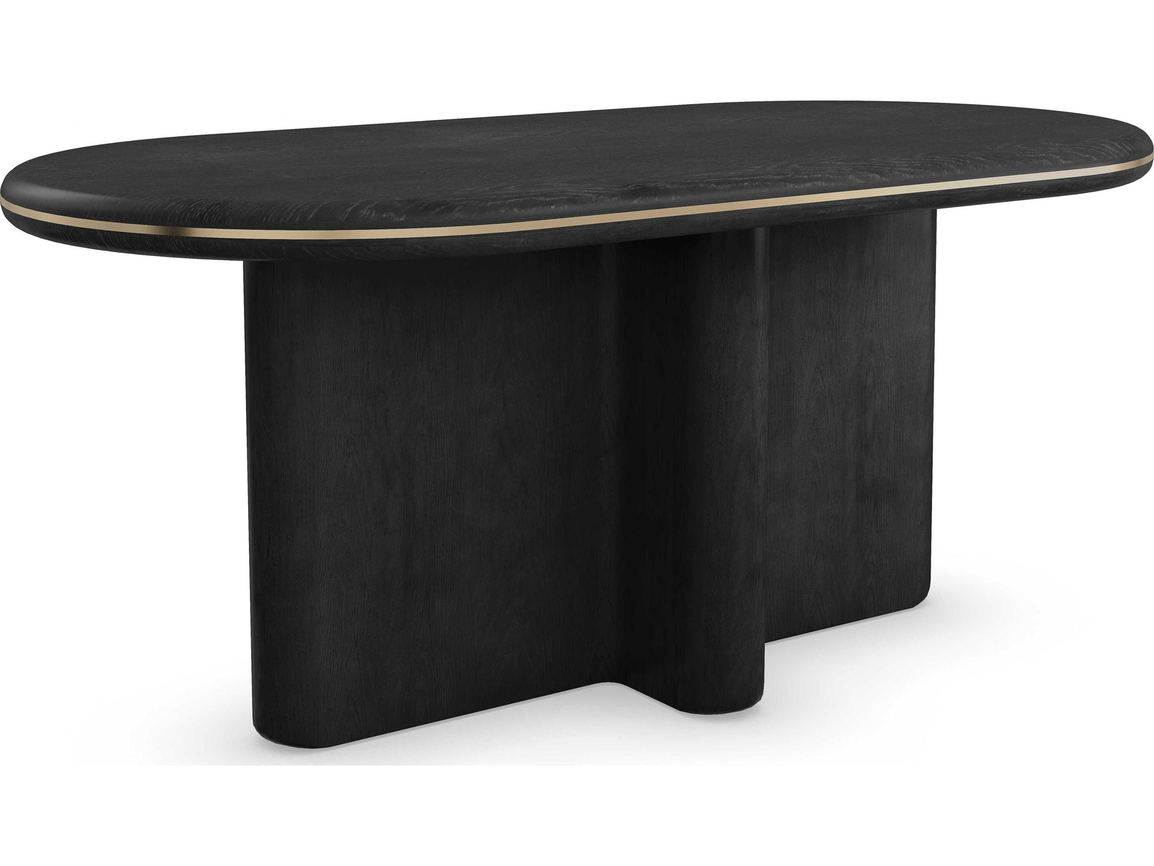 Caracole Kelly Hoppen Monty Oval Wood Basalt Polished French Gold Dining Table