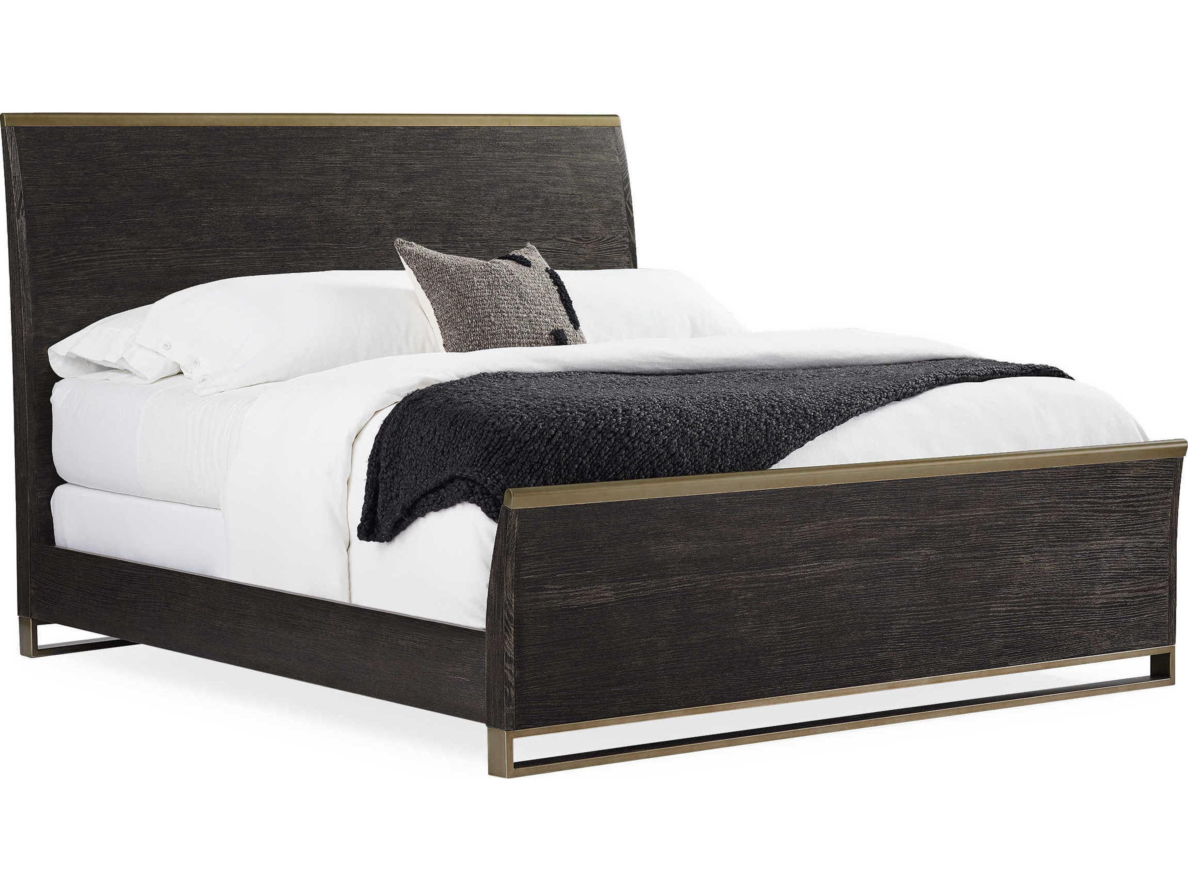 Caracole Modern Artisan Remix Cerused Oak Bronze Gold Metal Brown Ash Wood Queen Panel Bed