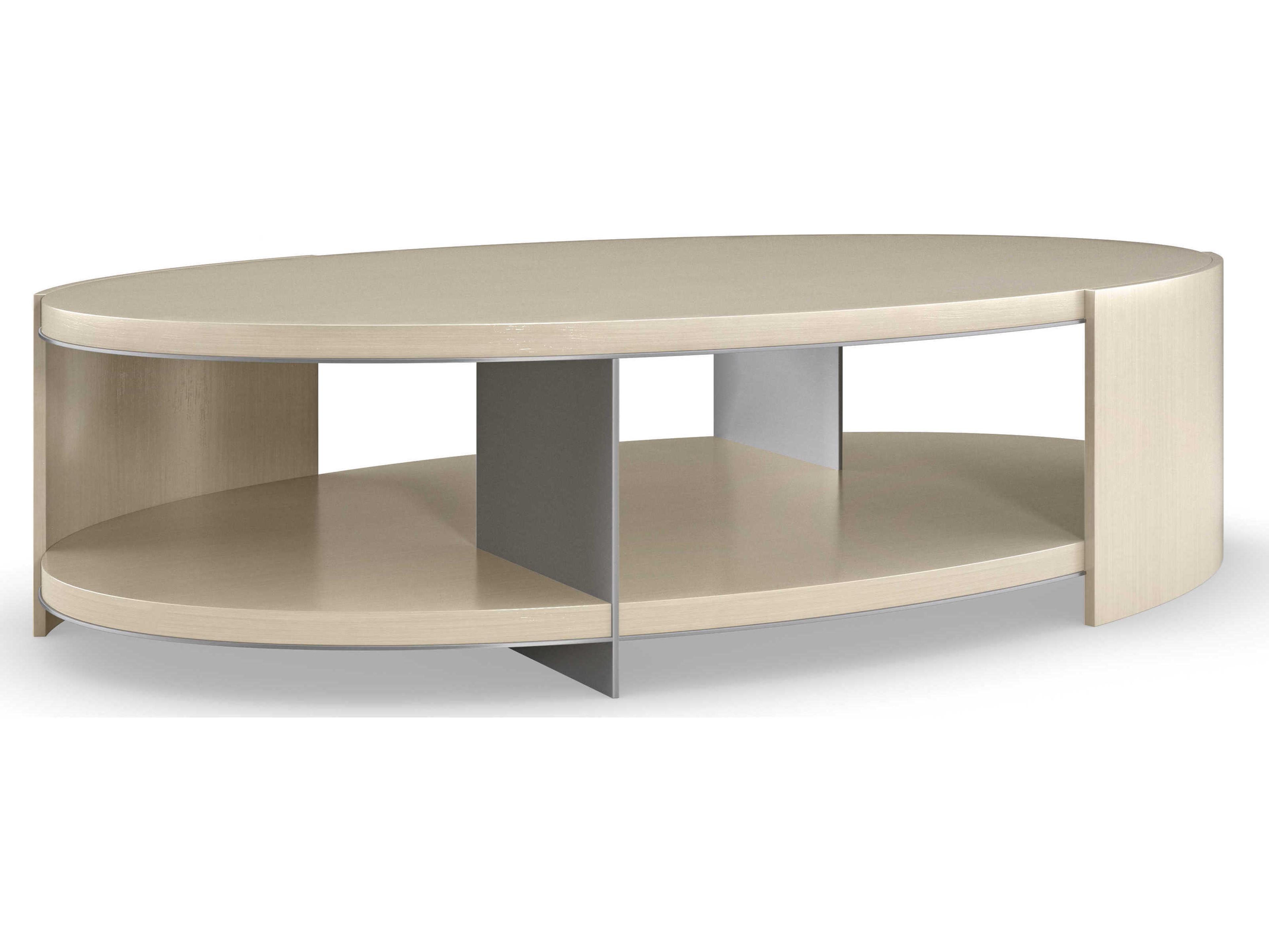 Caracole La Moda Da Vita 69" Oval Wood Thunder Smoked Stainless Steel Paint Coffee Table