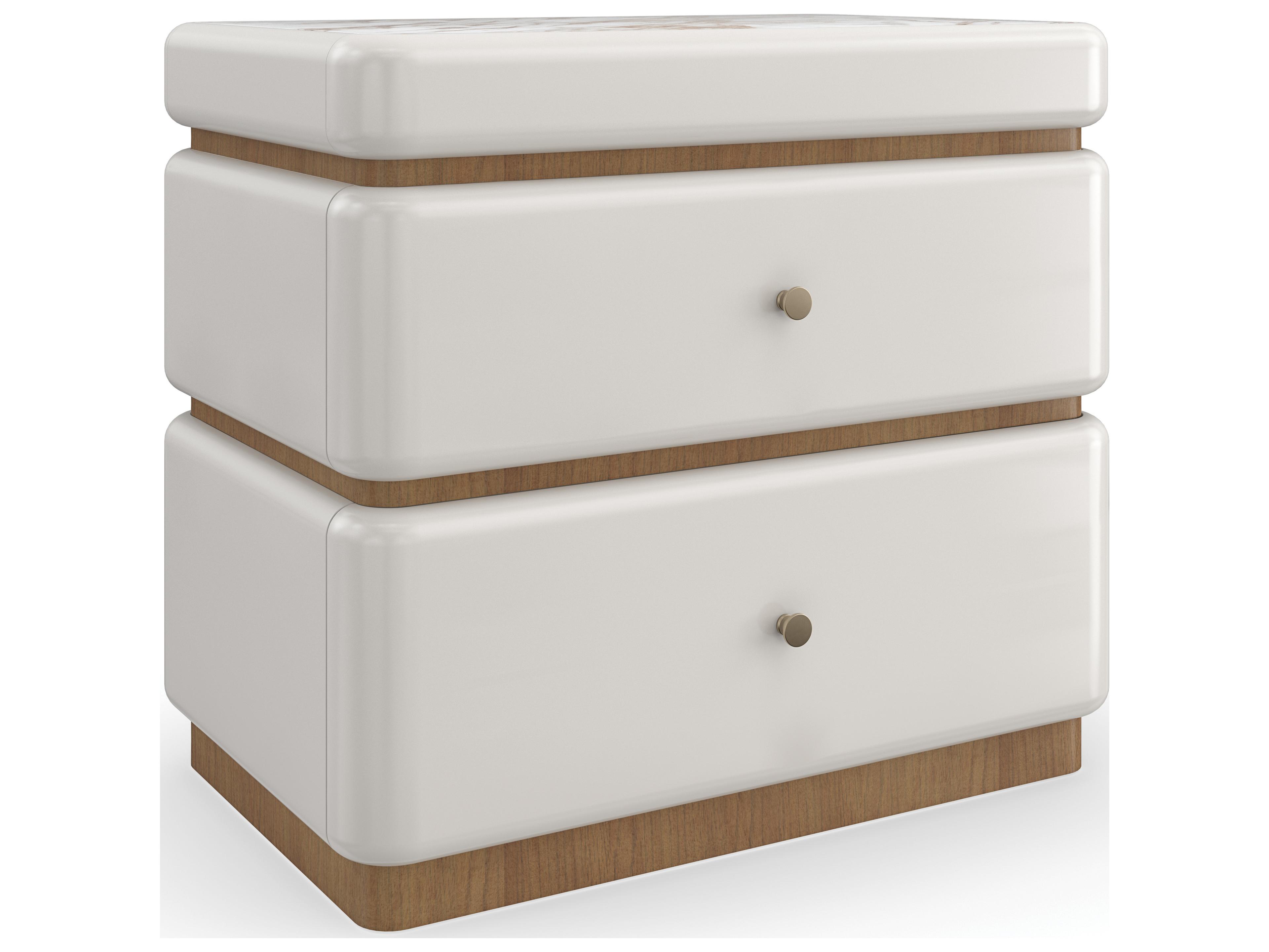 Caracole Modern Resort Milos 2-Drawers Beige Acacia Wood Nightstand