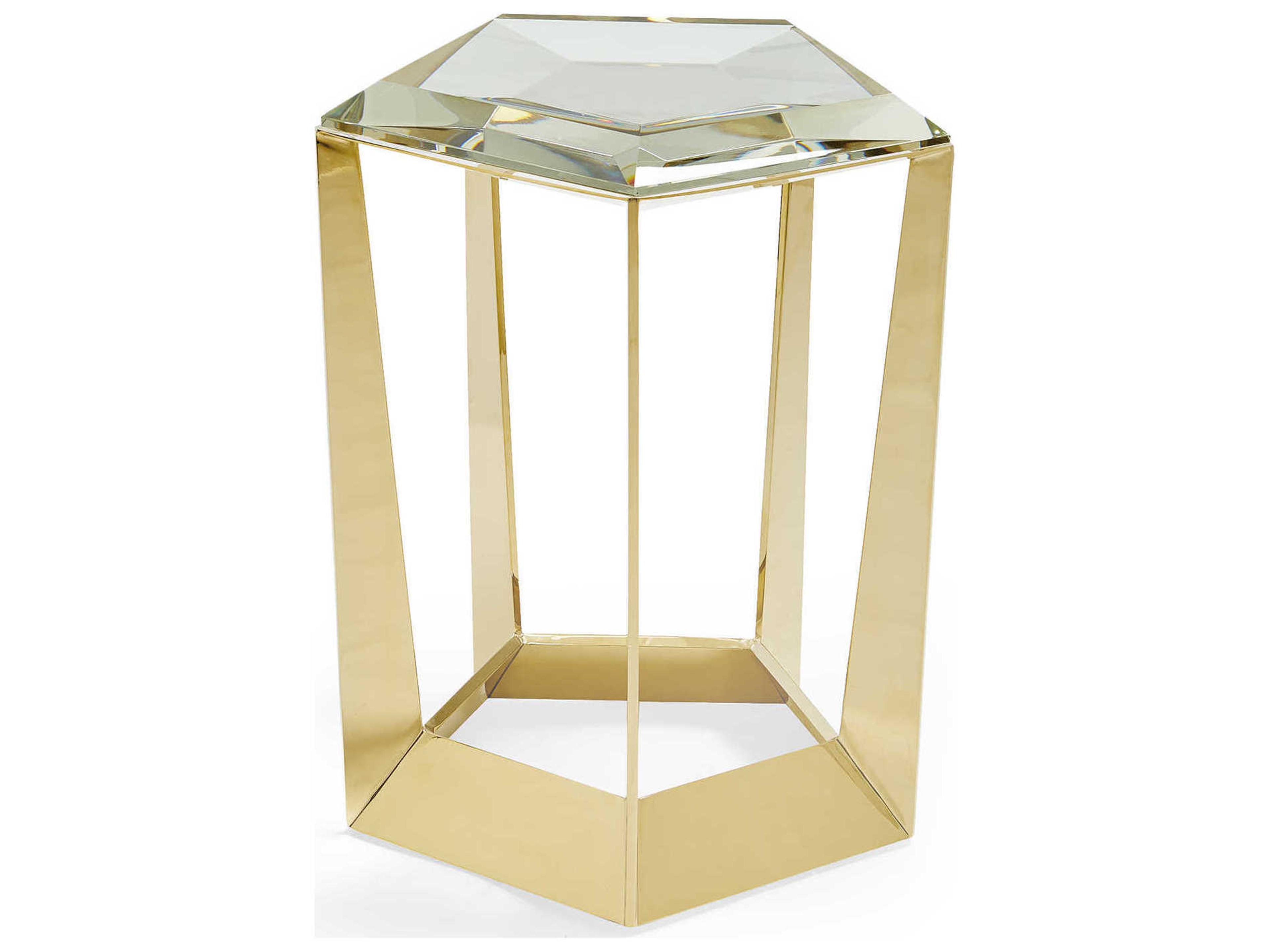 Caracole Signature Debut The Gem Hexagon Glass Majestic Gold End Table