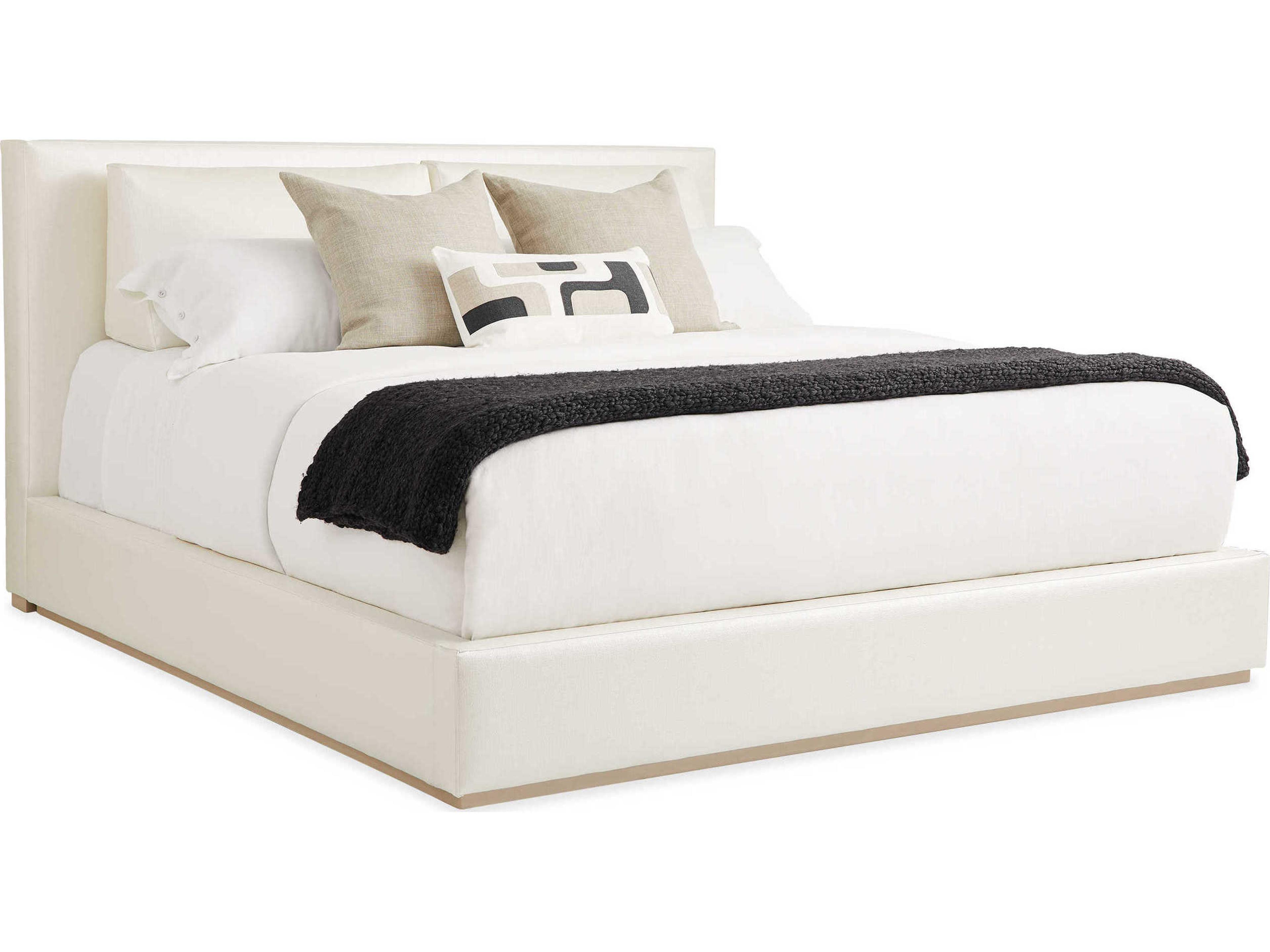 Caracole Signature Promethean The Boutique Pearl White Birch Wood Upholstered King Platform Bed