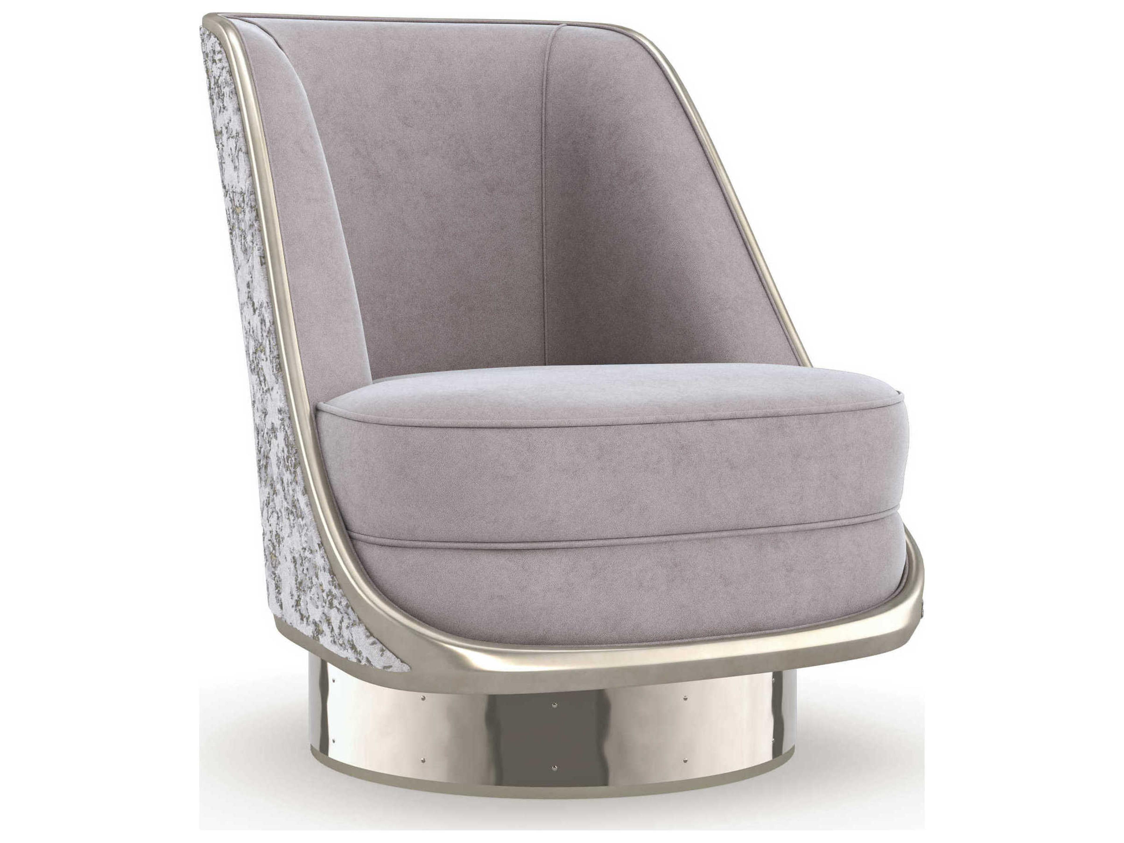 Caracole Upholstery Go For a Spin Swivel Silver Fabric Accent Chair