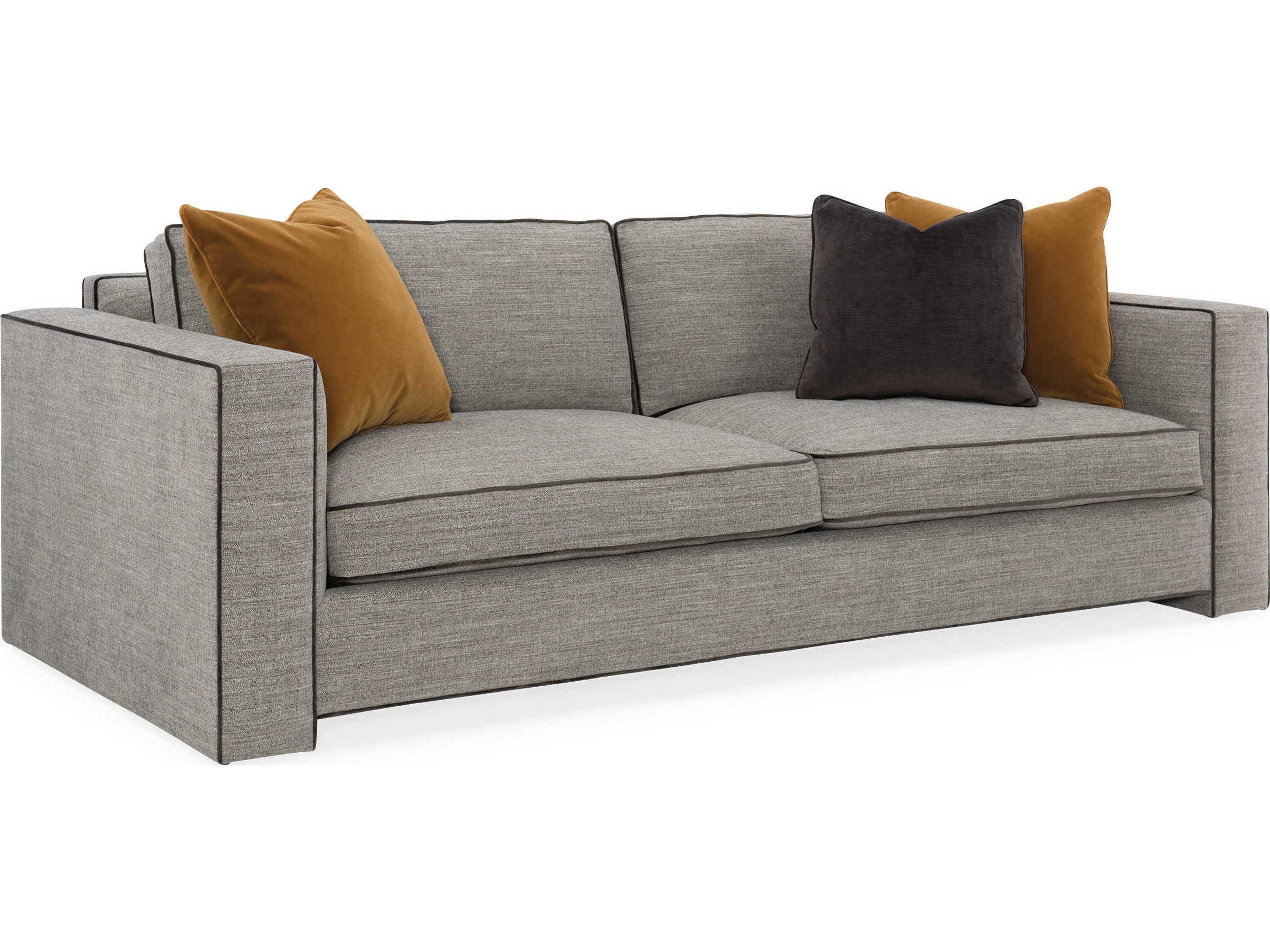 Caracole Classic Welt Played Almost Black Gray Upholstered Sofa