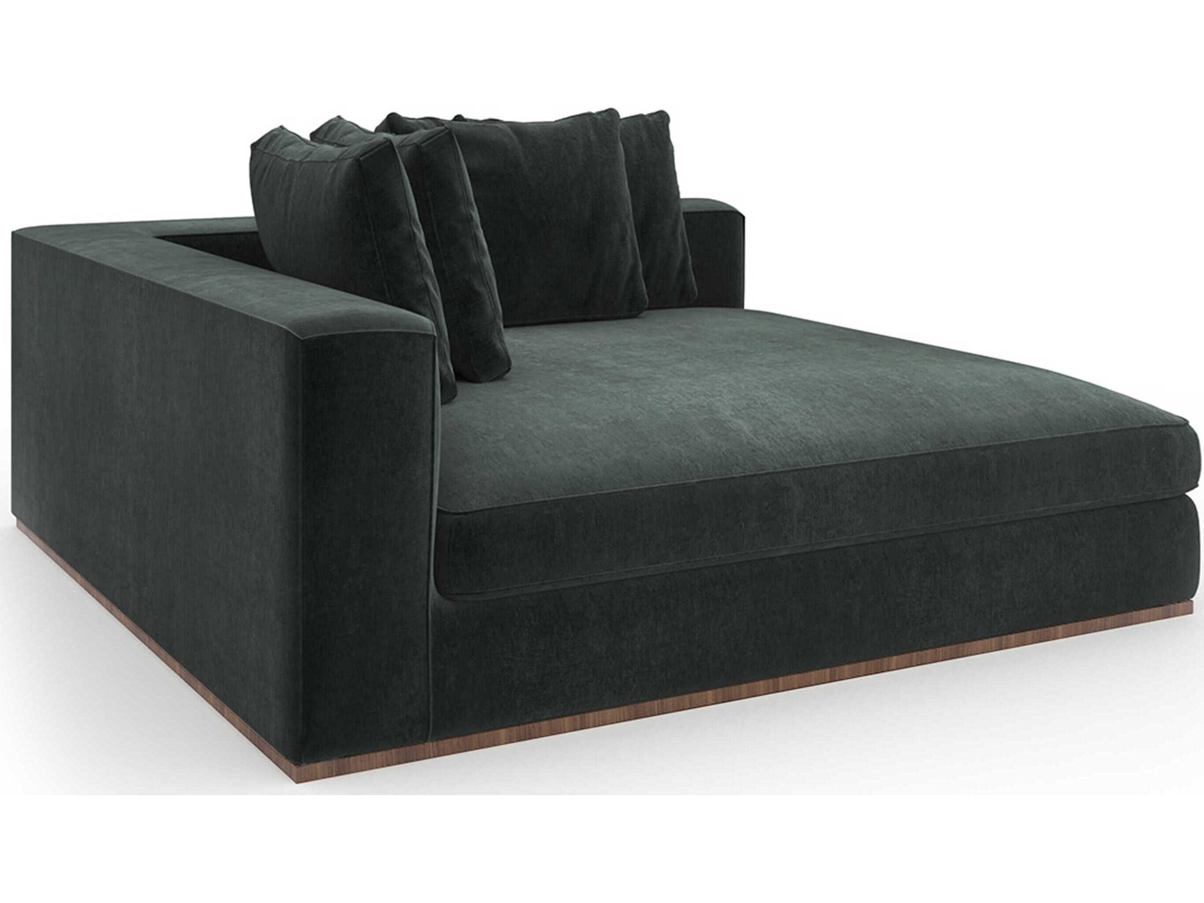 Caracole Bello Retro Walnut Green Velvet Upholstered Chaise