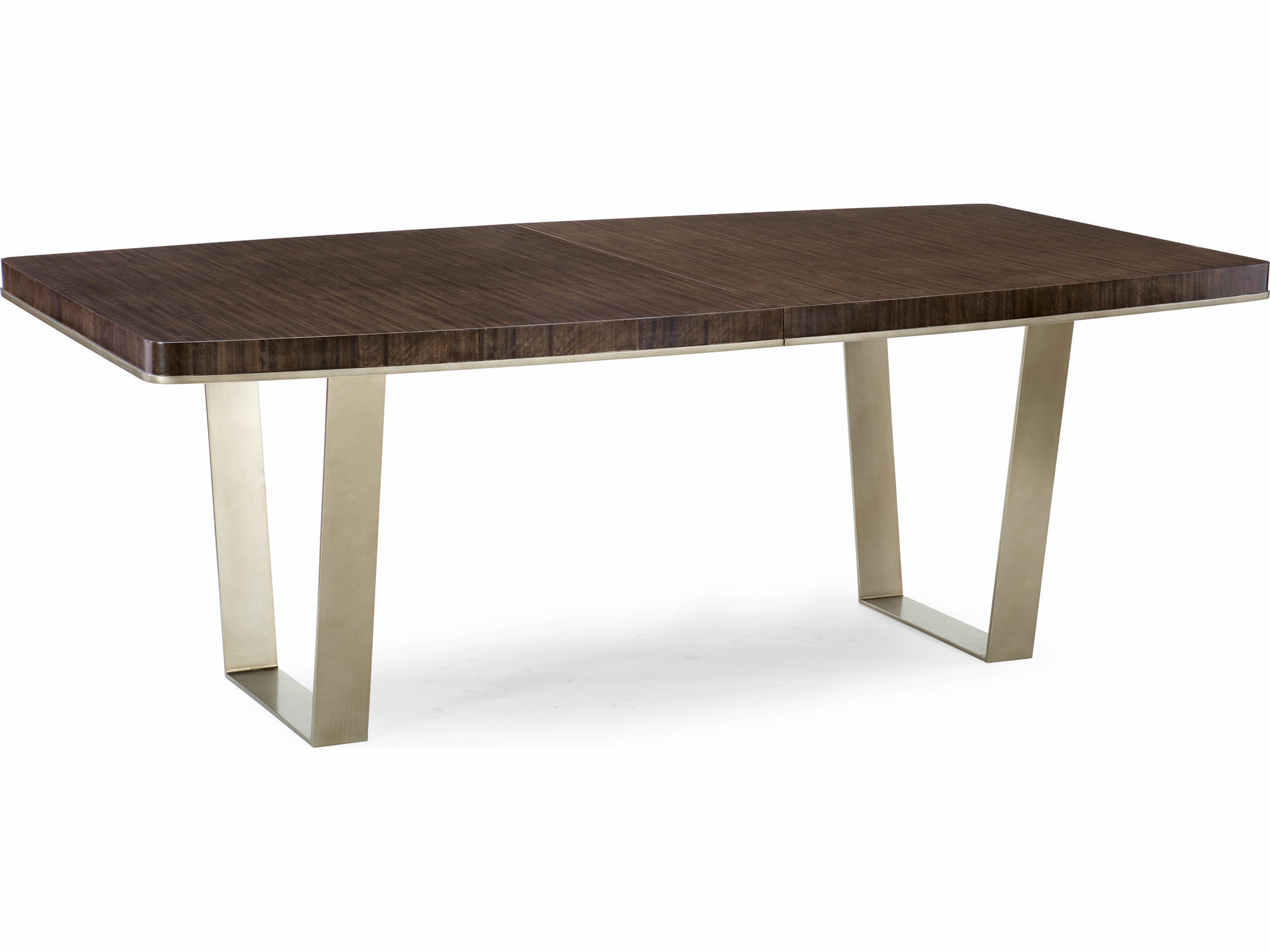 Caracole Streamline Expandable Industrial Extendable Rectangular Wood Aged Bourbon With Smoked Brass Dining Table