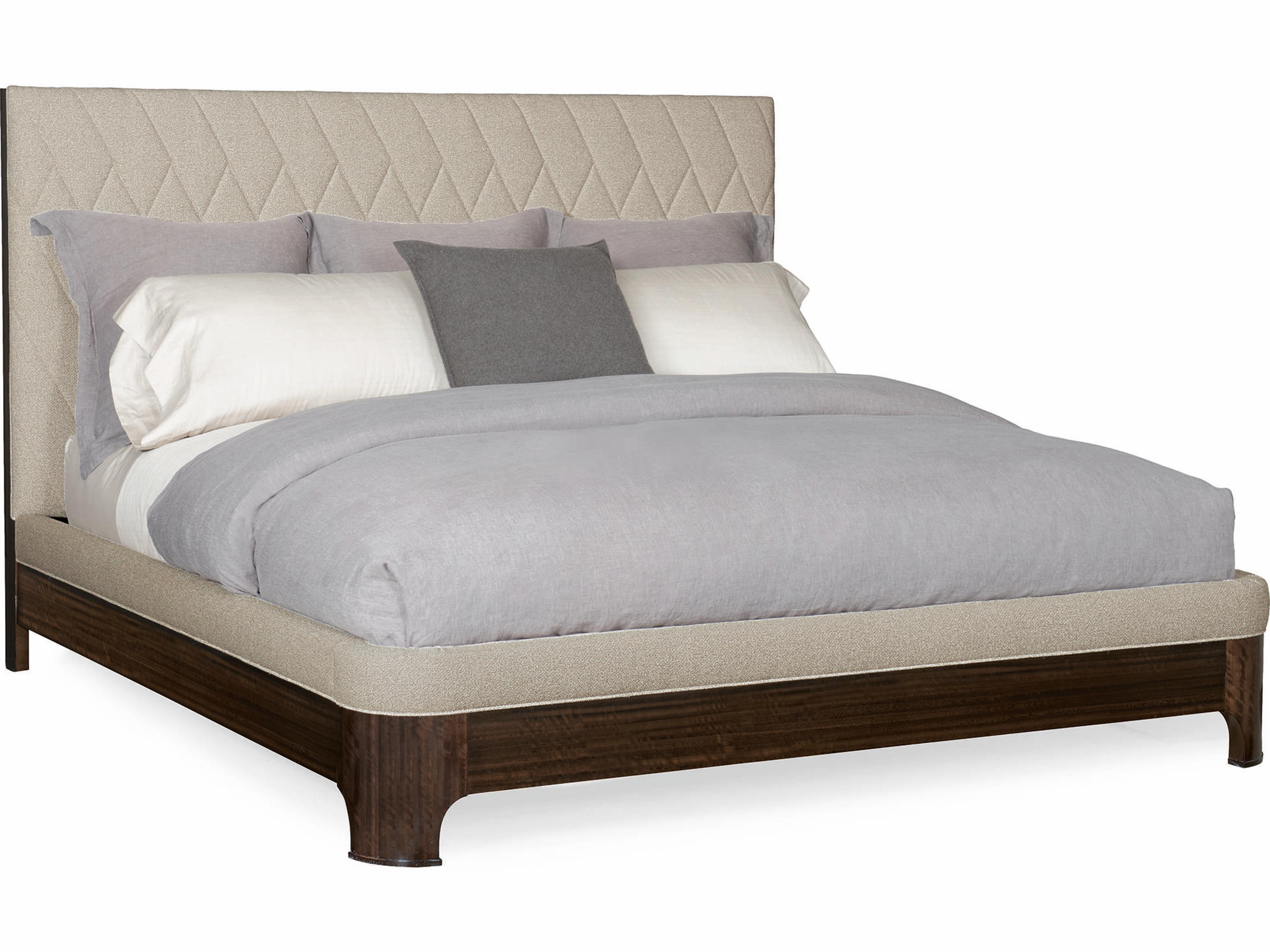 Caracole Streamline Moderne Diamond Quilited Beige Upholstered Queen Platform Bed