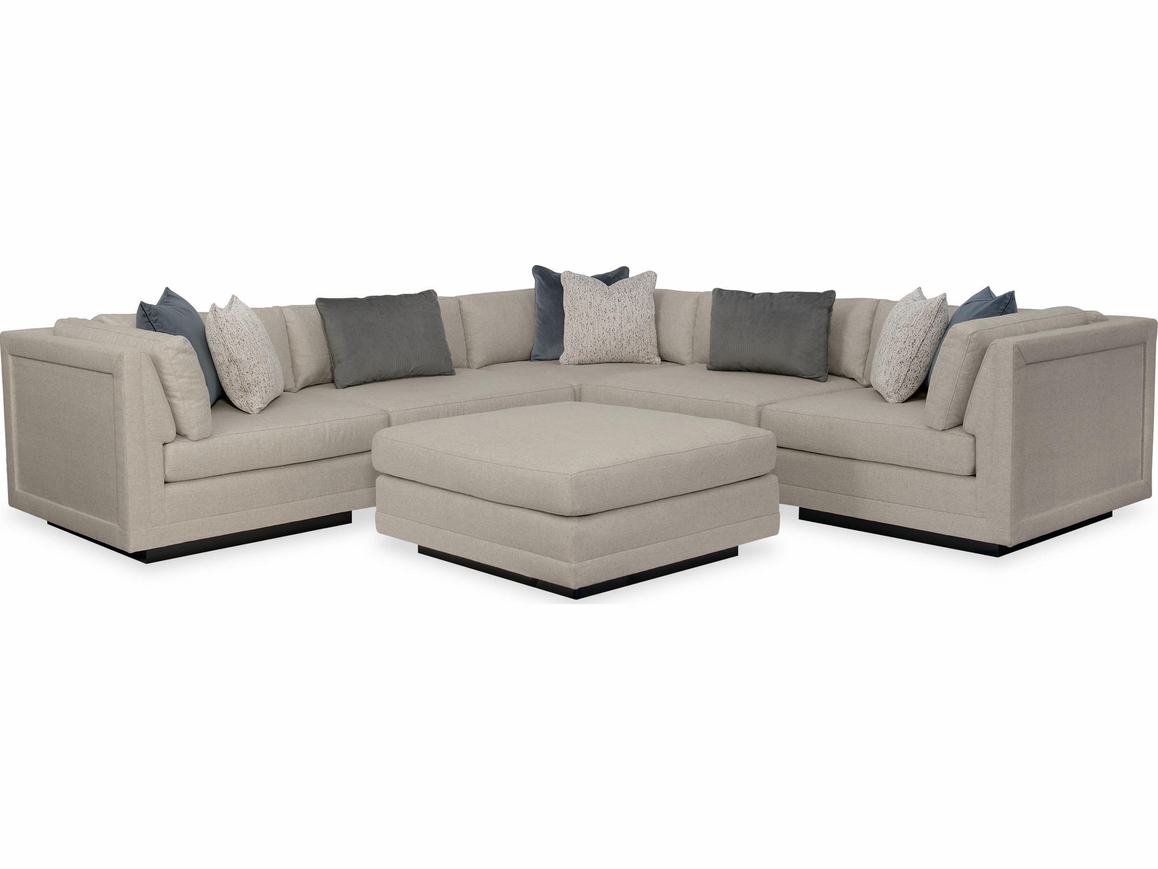 Caracole Fusion Plinth Base Upholstered Sectional Sofa with Cocktail Ottoman