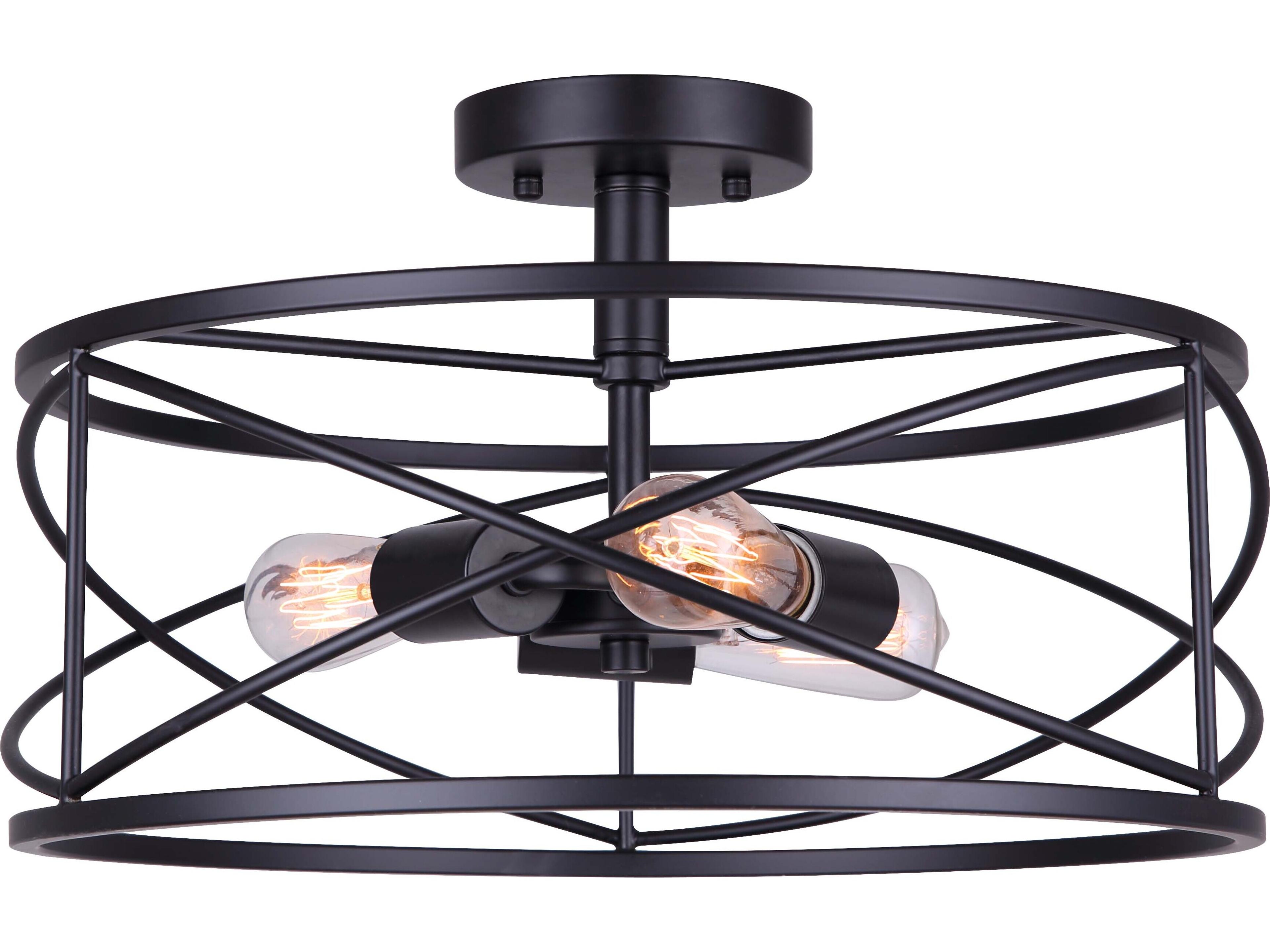 Canarm Malene 3 -light Black Round Semi Flush Mount