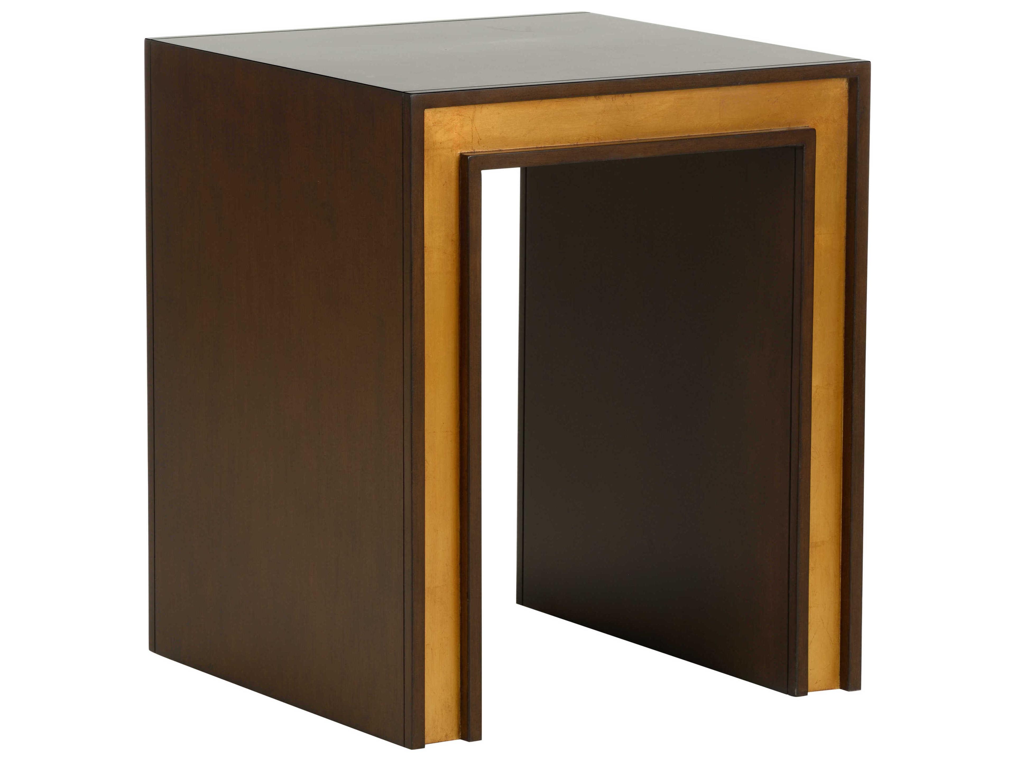 Chelsea House Jamie Merida Square Wood Mahogany Antique Gold Leaf Baldwin End Table