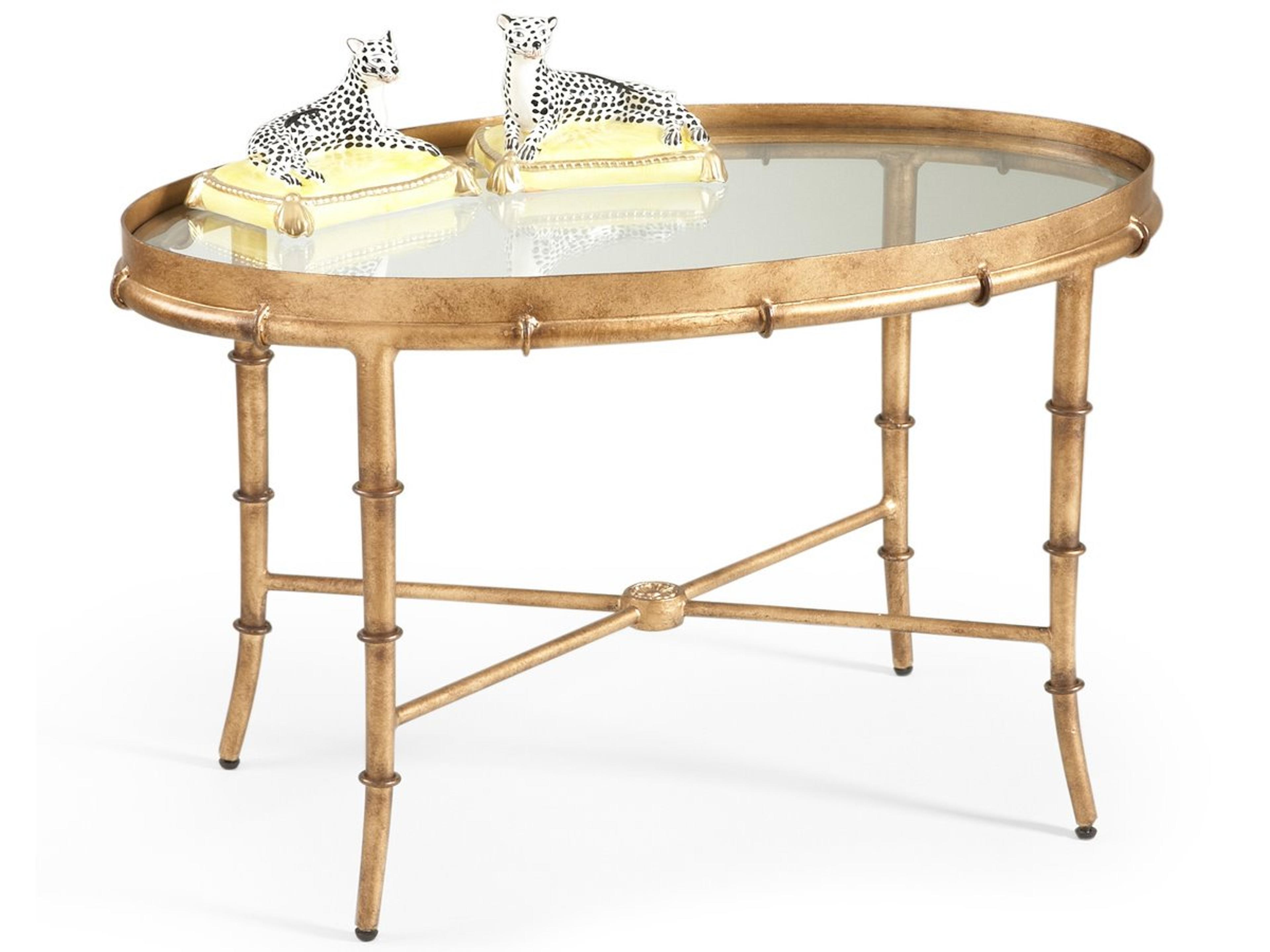 Chelsea House Oval Glass Antique Gold Coffee Table