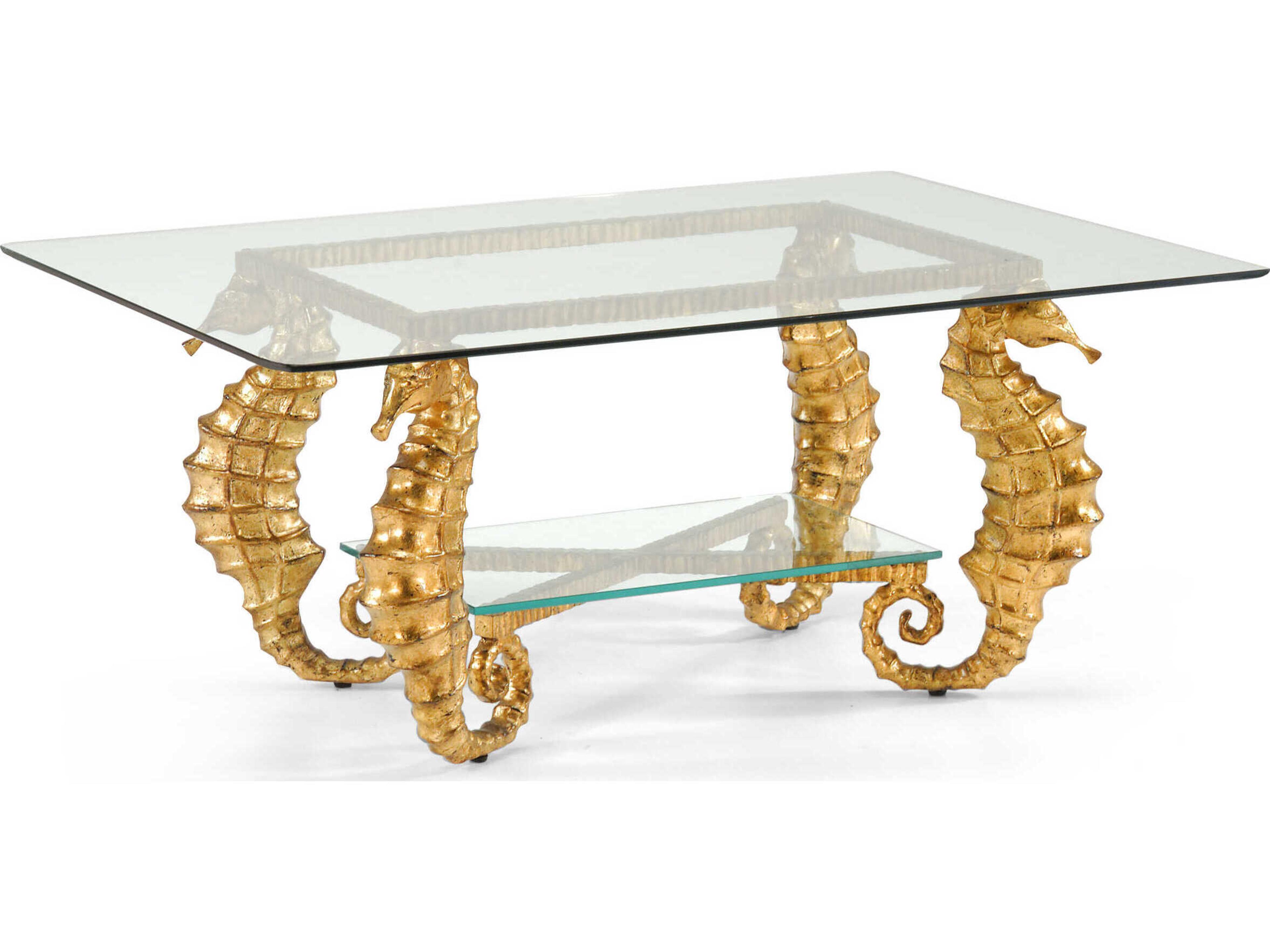 Chelsea House Seahorse Rectangular Glass Coffee Table - Gold