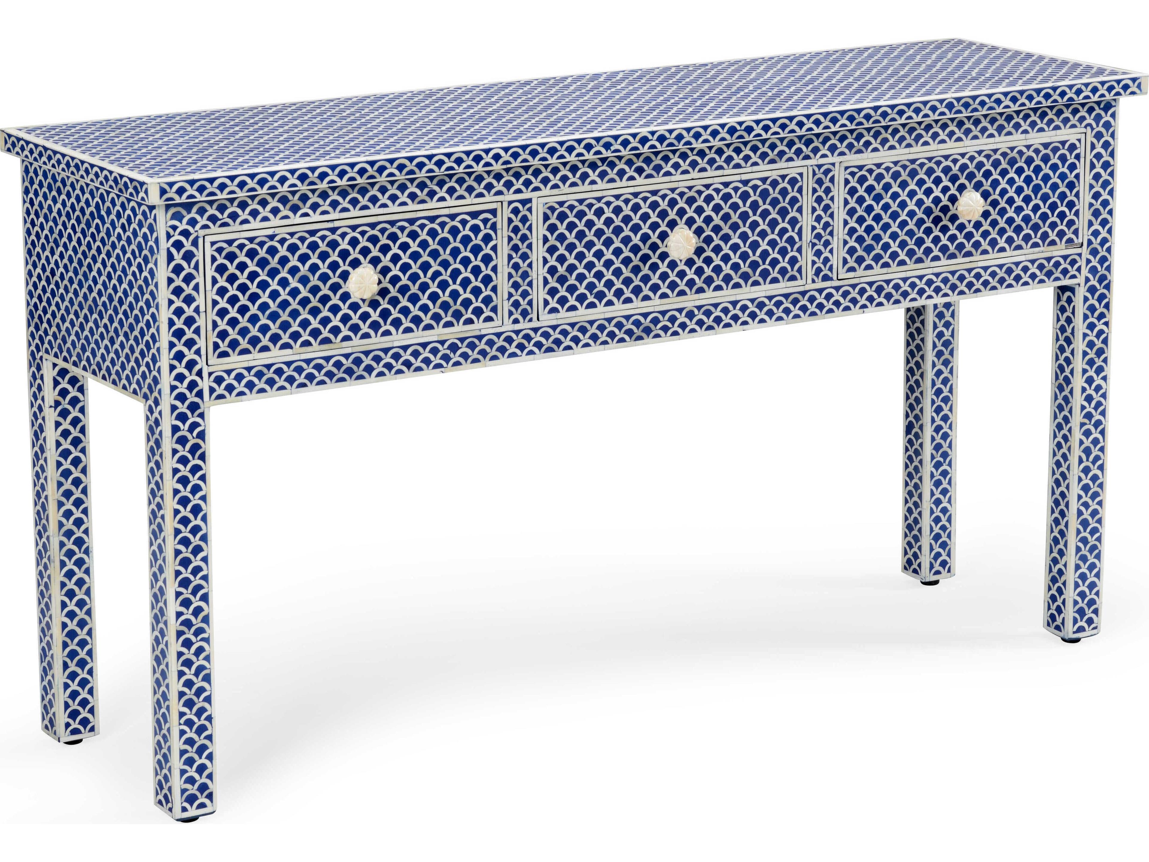 Chelsea House New London Rectangular Wood Blue White Console -