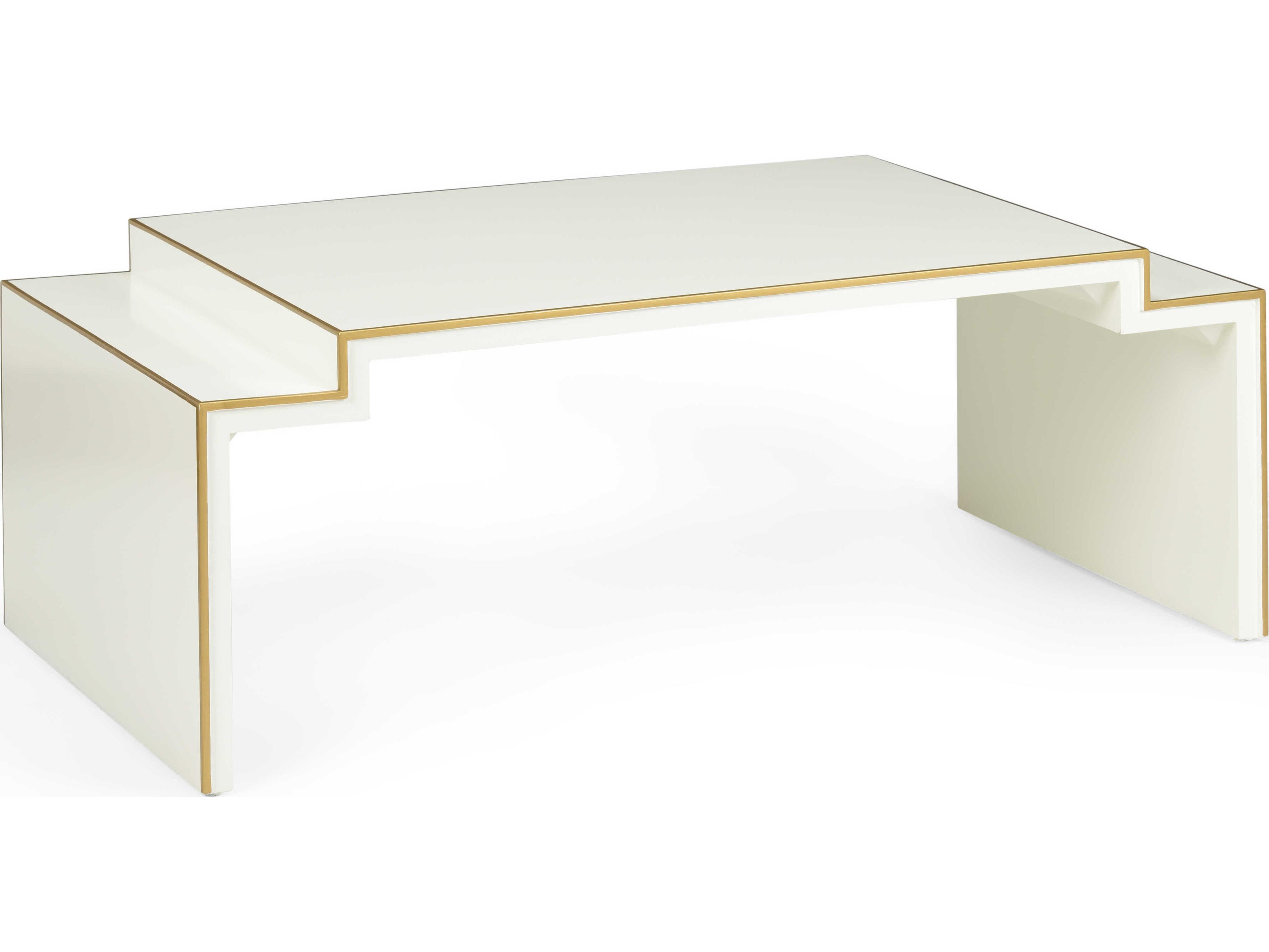 Chelsea House Elizabeth Wicker Chatsworth Rectangular Wood White Gold Coffee Table