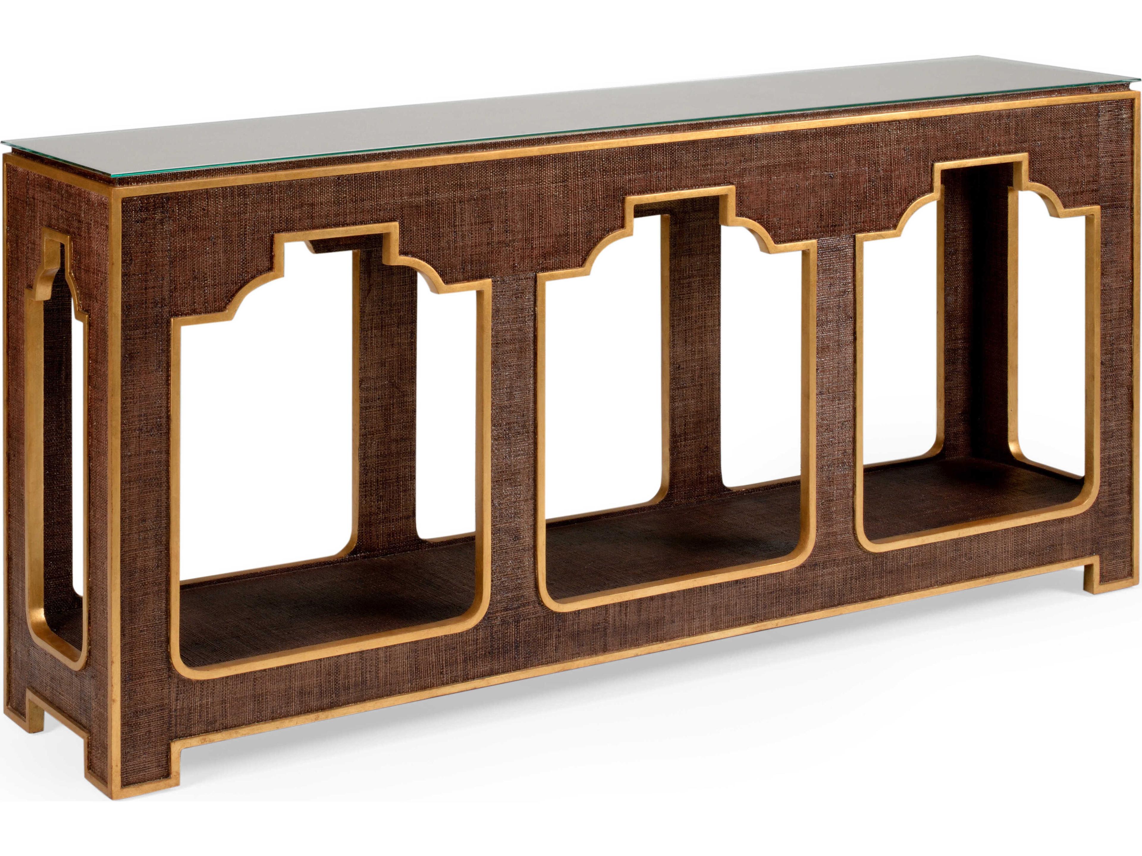 Chelsea House Jamie Merida Yangon Rectangular Glass Brown Gold Console -