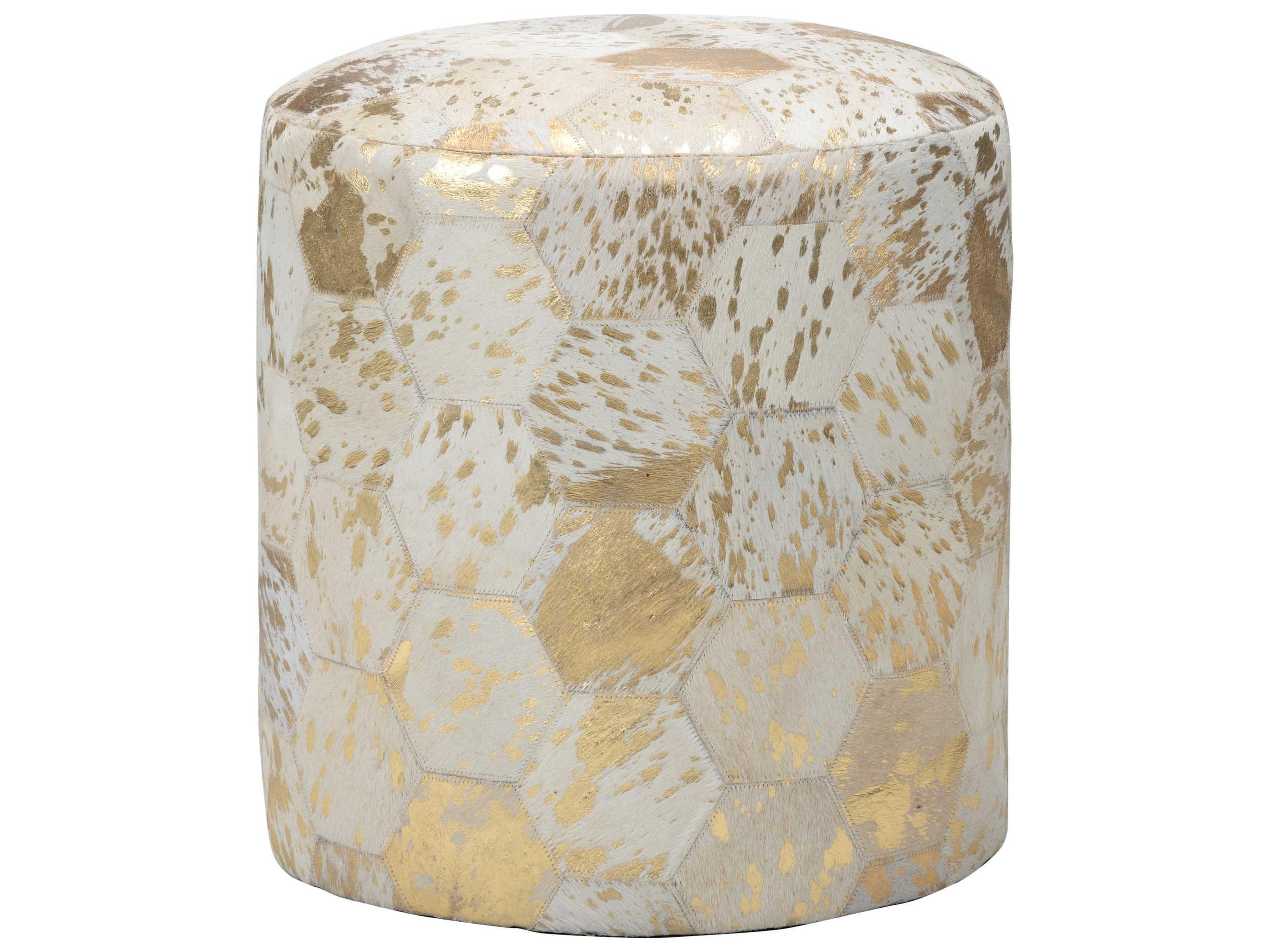 Chelsea House Lux Pouf Gold White Upholstered Accent Stool