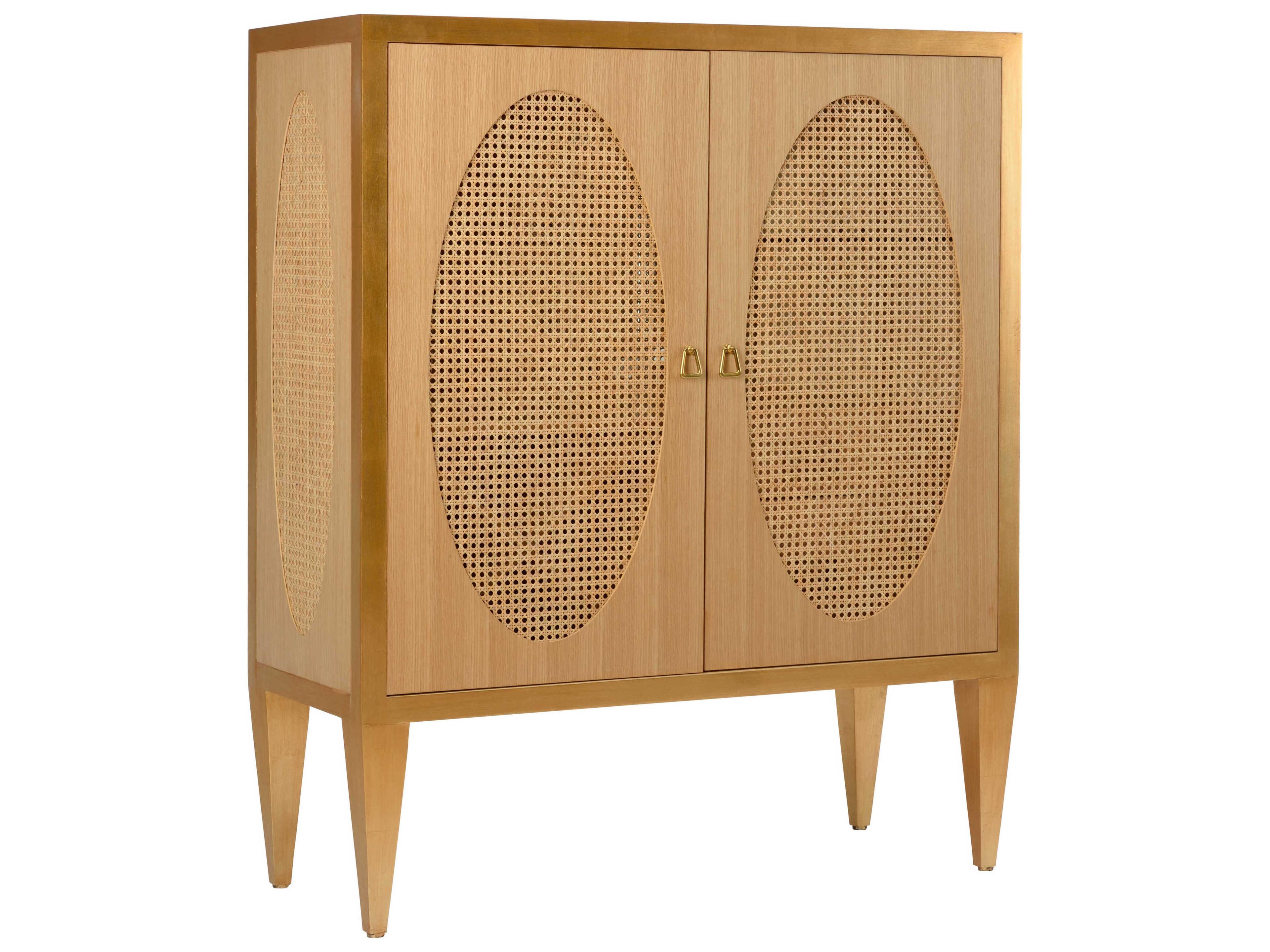 Chelsea House Kristi Nelson Natural Oak Wood Brown Gold Bar Cabinet