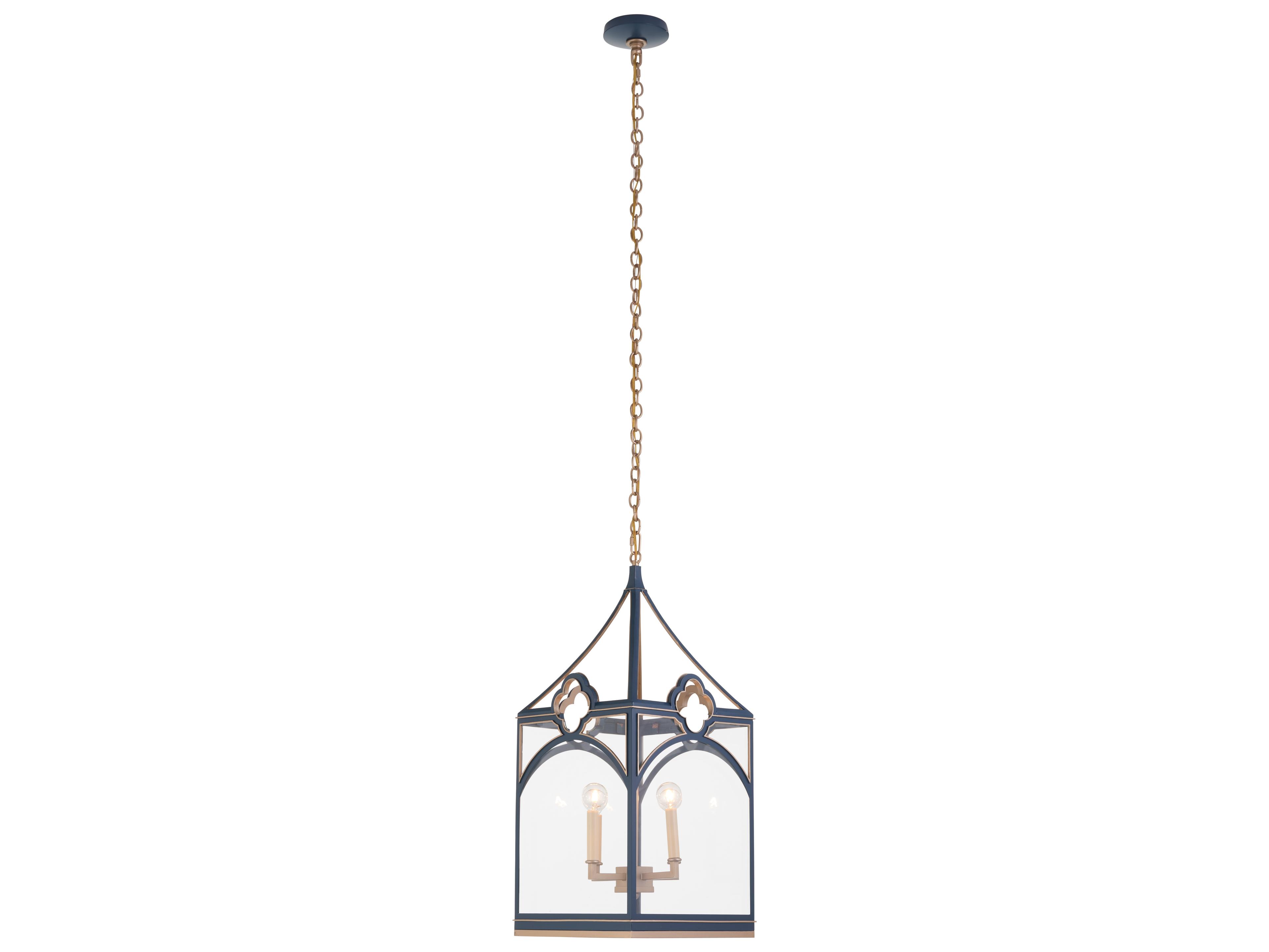 Chelsea House 4-Light Blue Gold Clear Black Lantern Chandelier