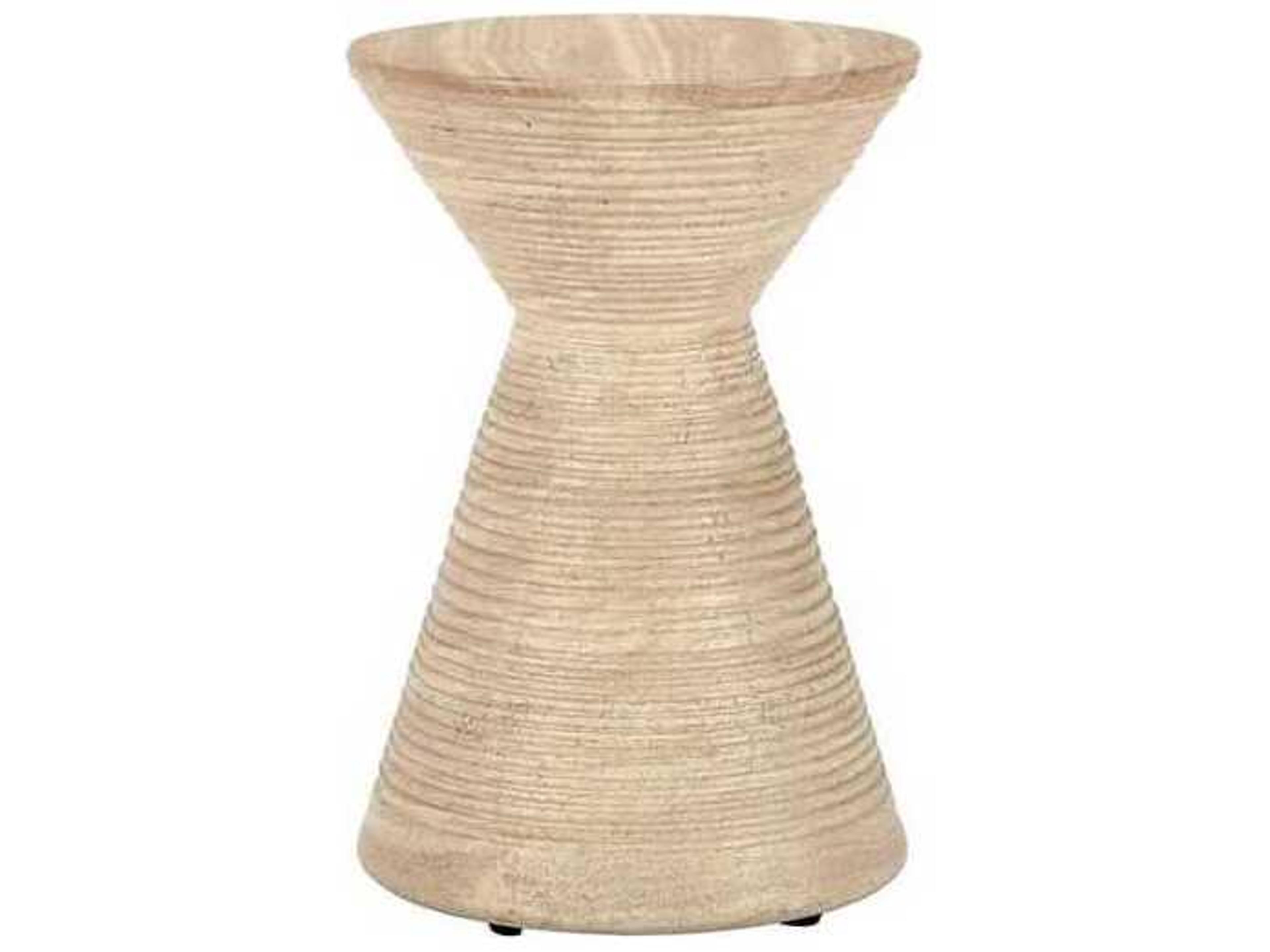 Classic Home Outdoor Fern Beige Concrete Round End Table