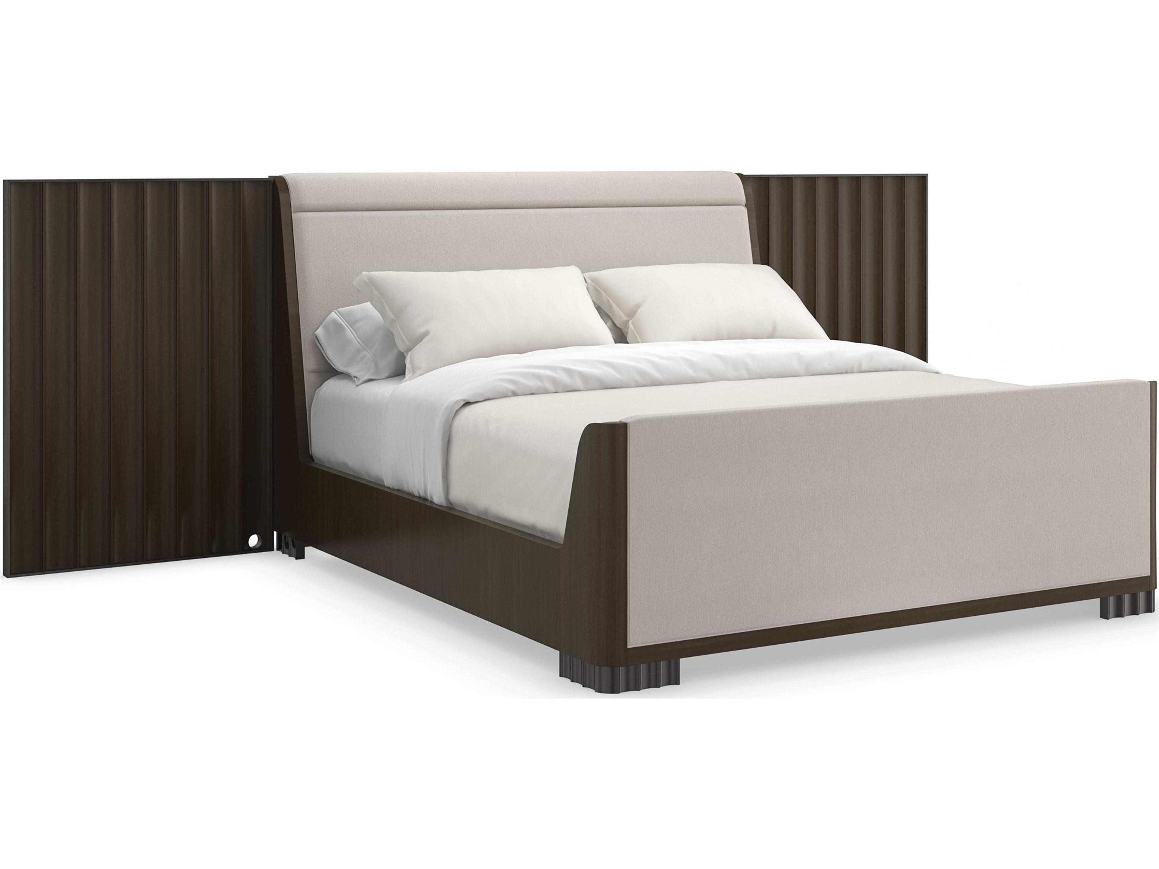 Caracole Classic Slow Wave Otter Upholstered Bed with Wing Panels