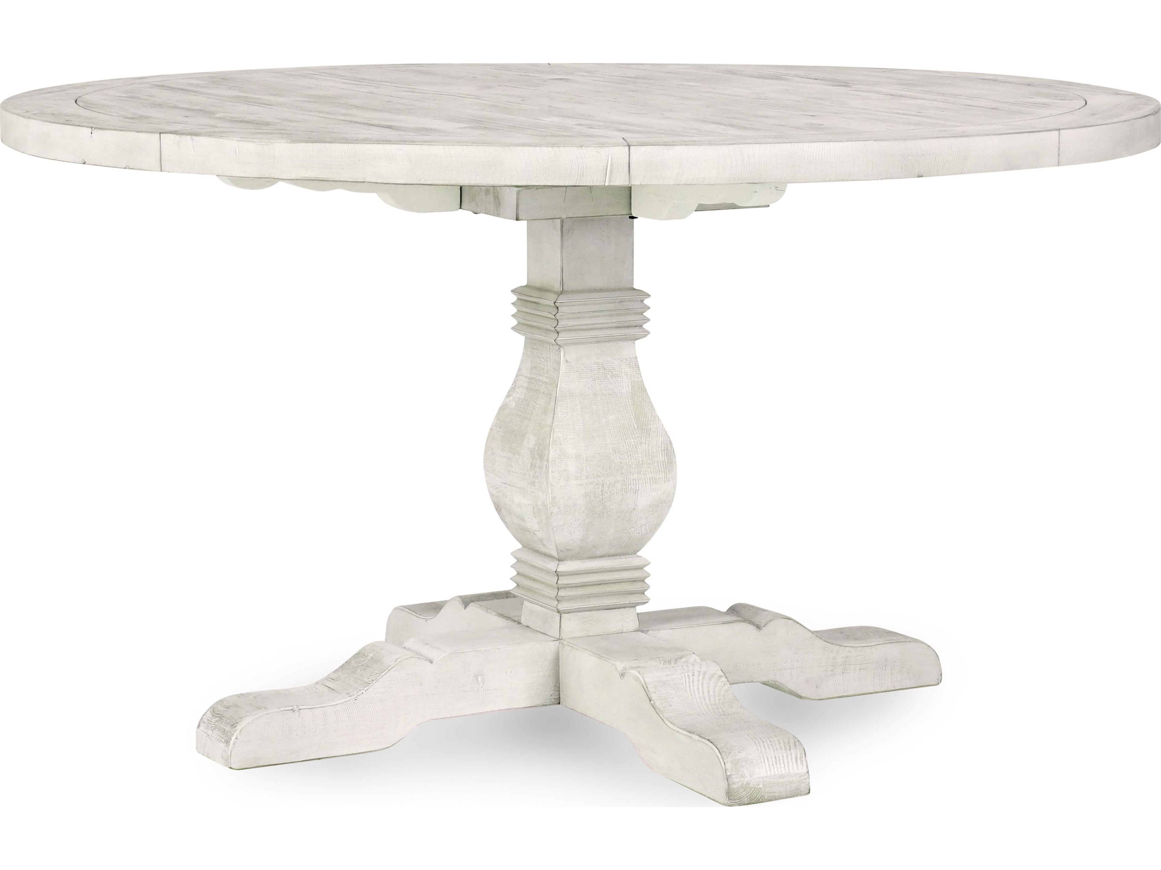 Classic Home Caleb Round Wood Distressed Ivory Dining Table