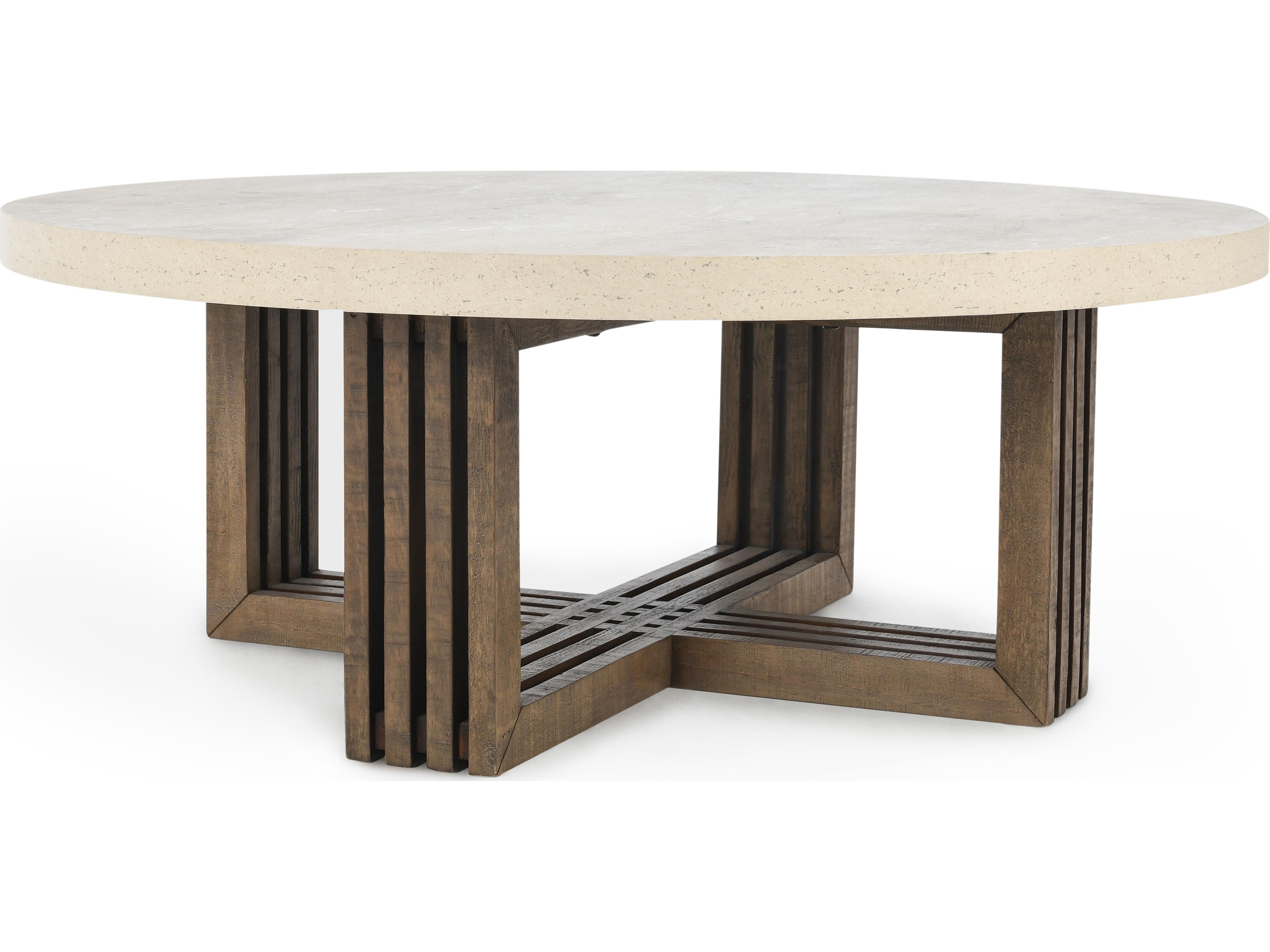 Classic Home Aspen Round Concrete Antique White Coffee Table