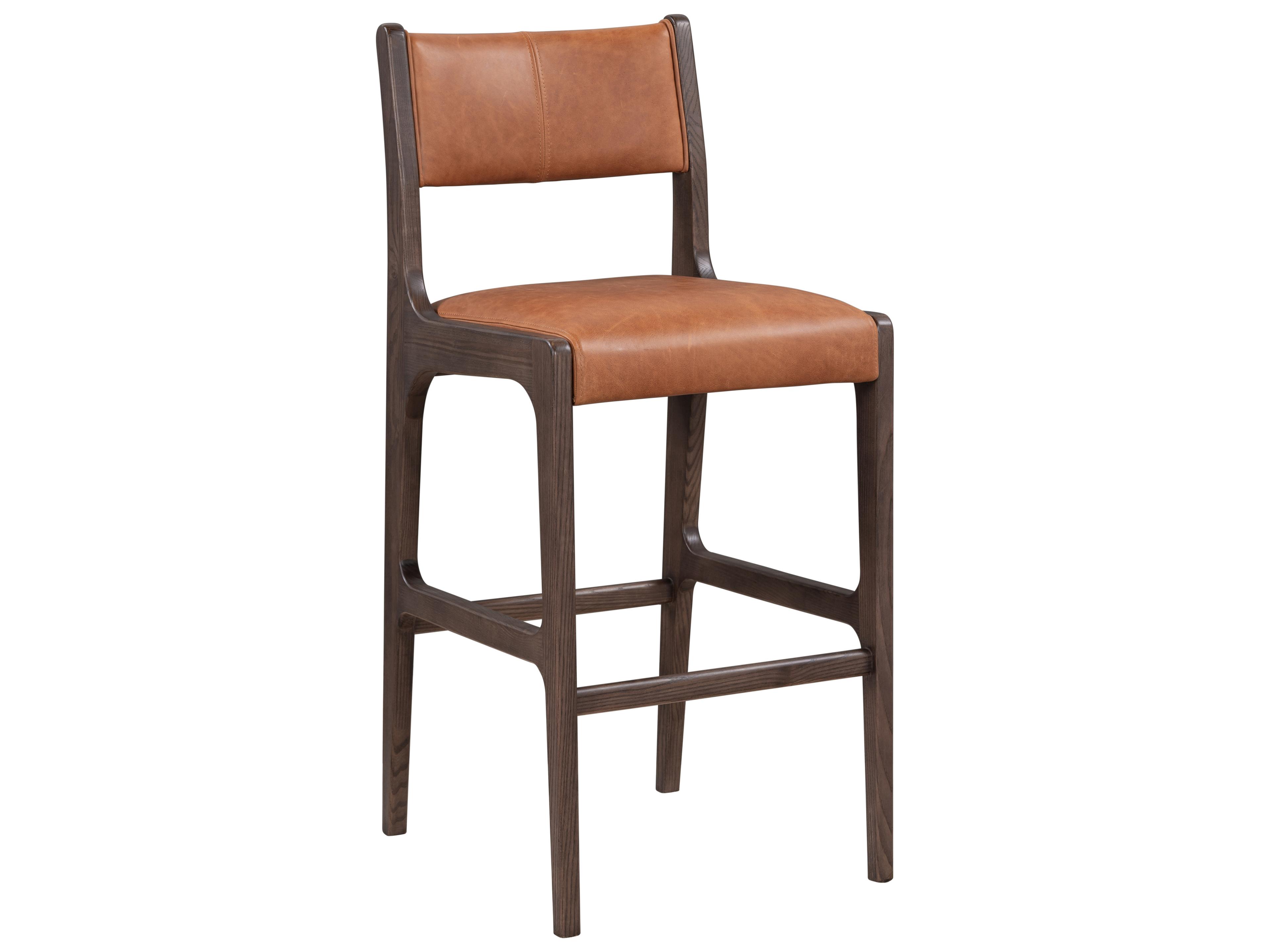 Classic Home Wayne Brown Leather Ash Wood Bar Stool