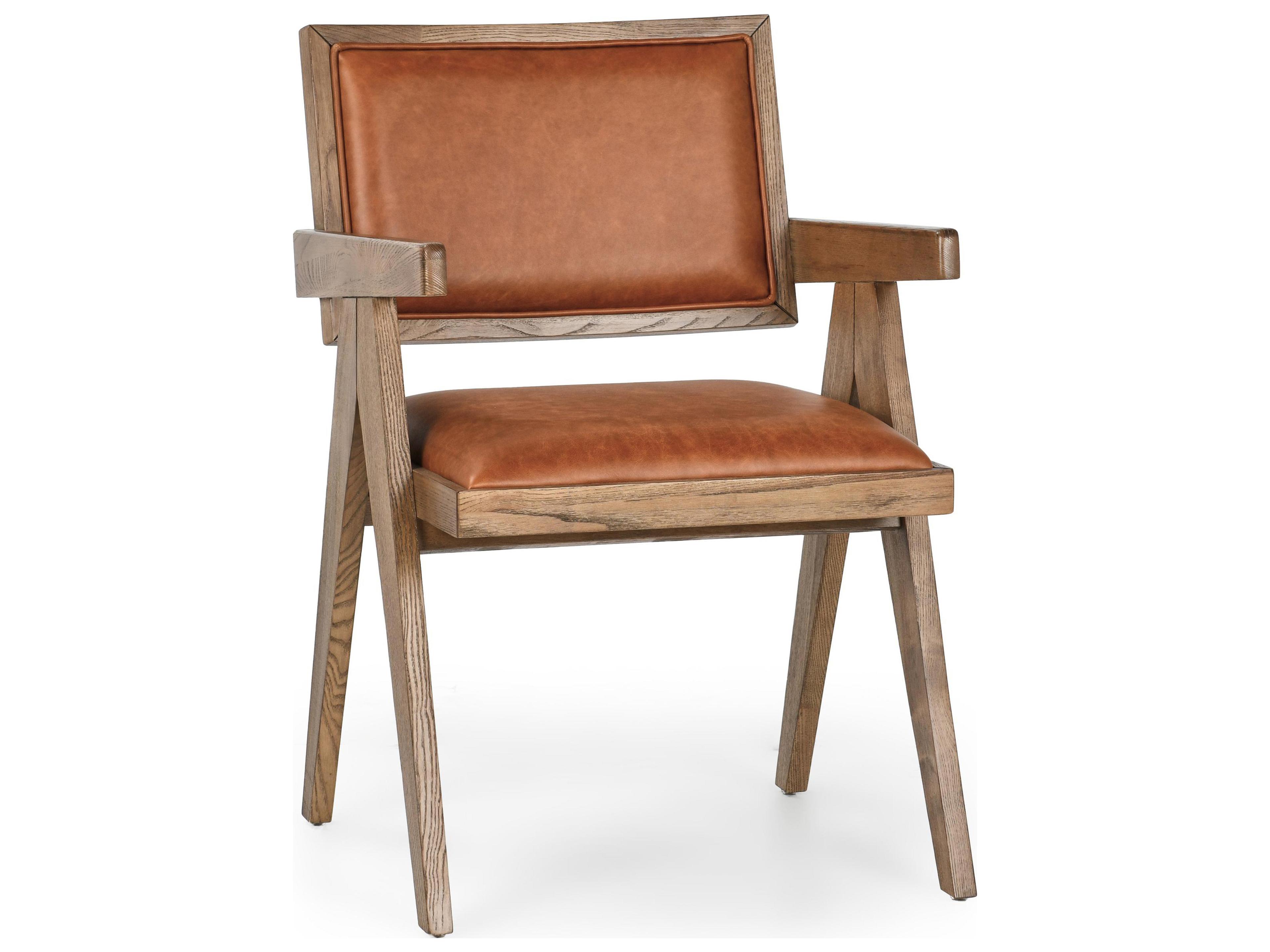 Classic Home Dolton Burlwood Brown Leather Arm Dining Chair