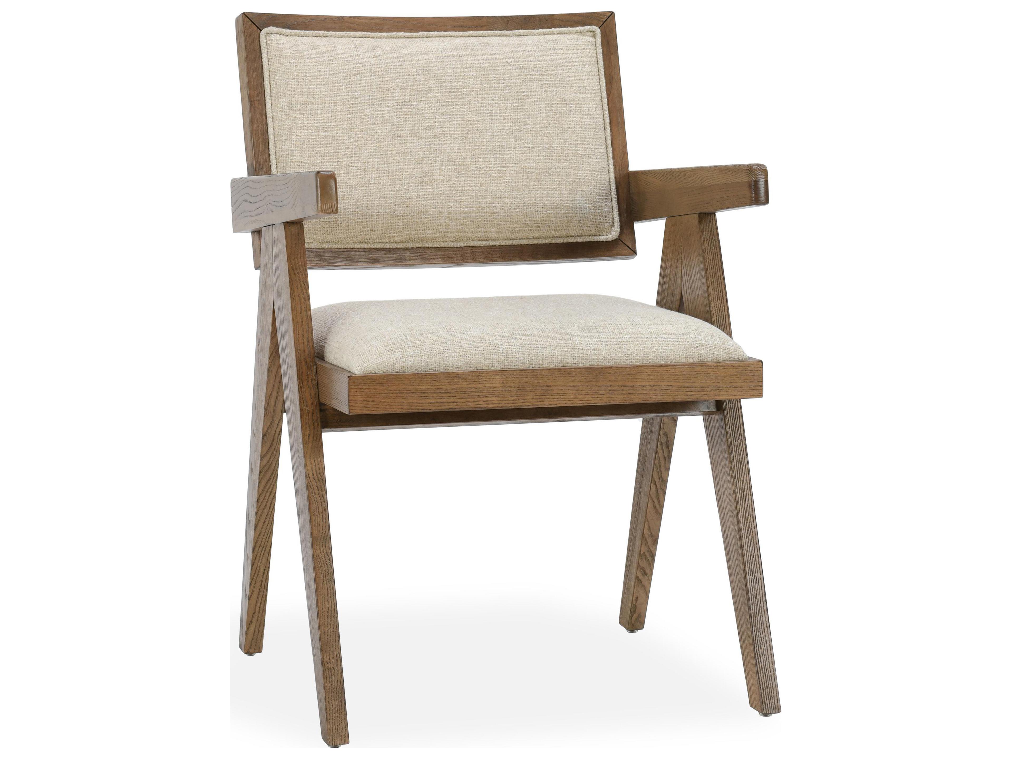 Classic Home Dolton Ash Wood Beige Upholstered Arm Dining Chair