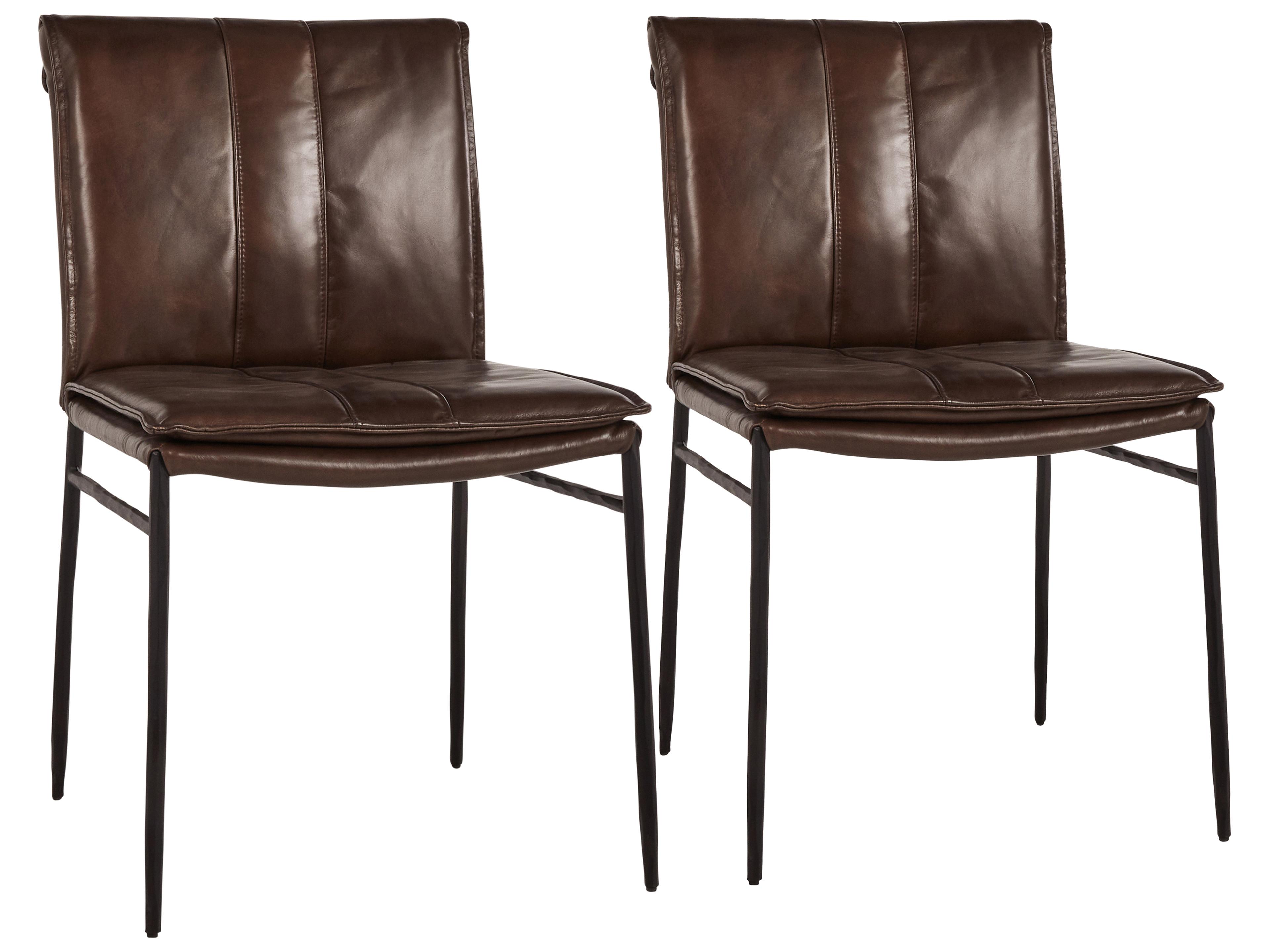 Classic Home Mayer Brown Leather Armless Dining Chair Set of 2