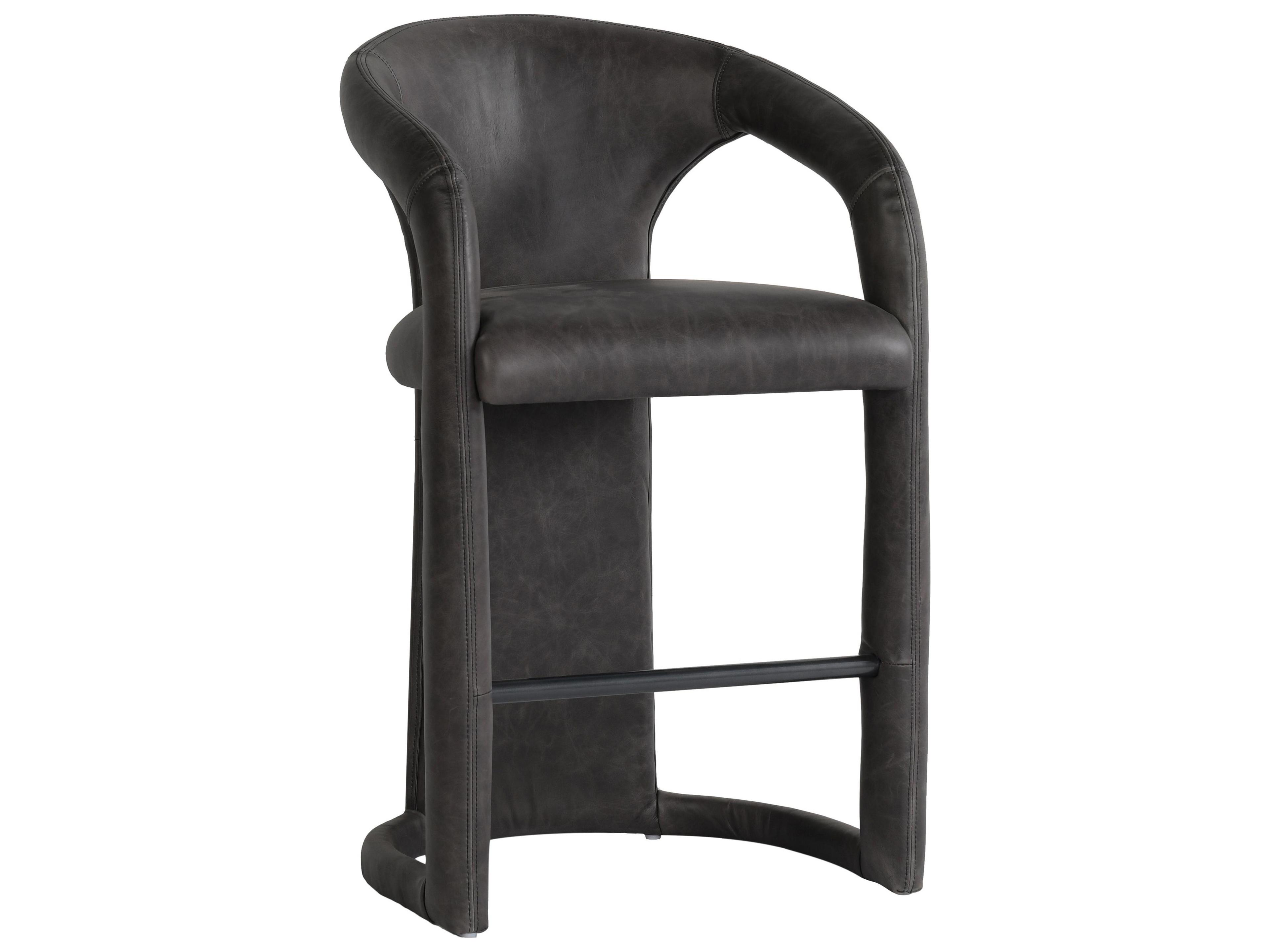 Classic Home Archie Charcoal Leather Solid Wood Counter Stool