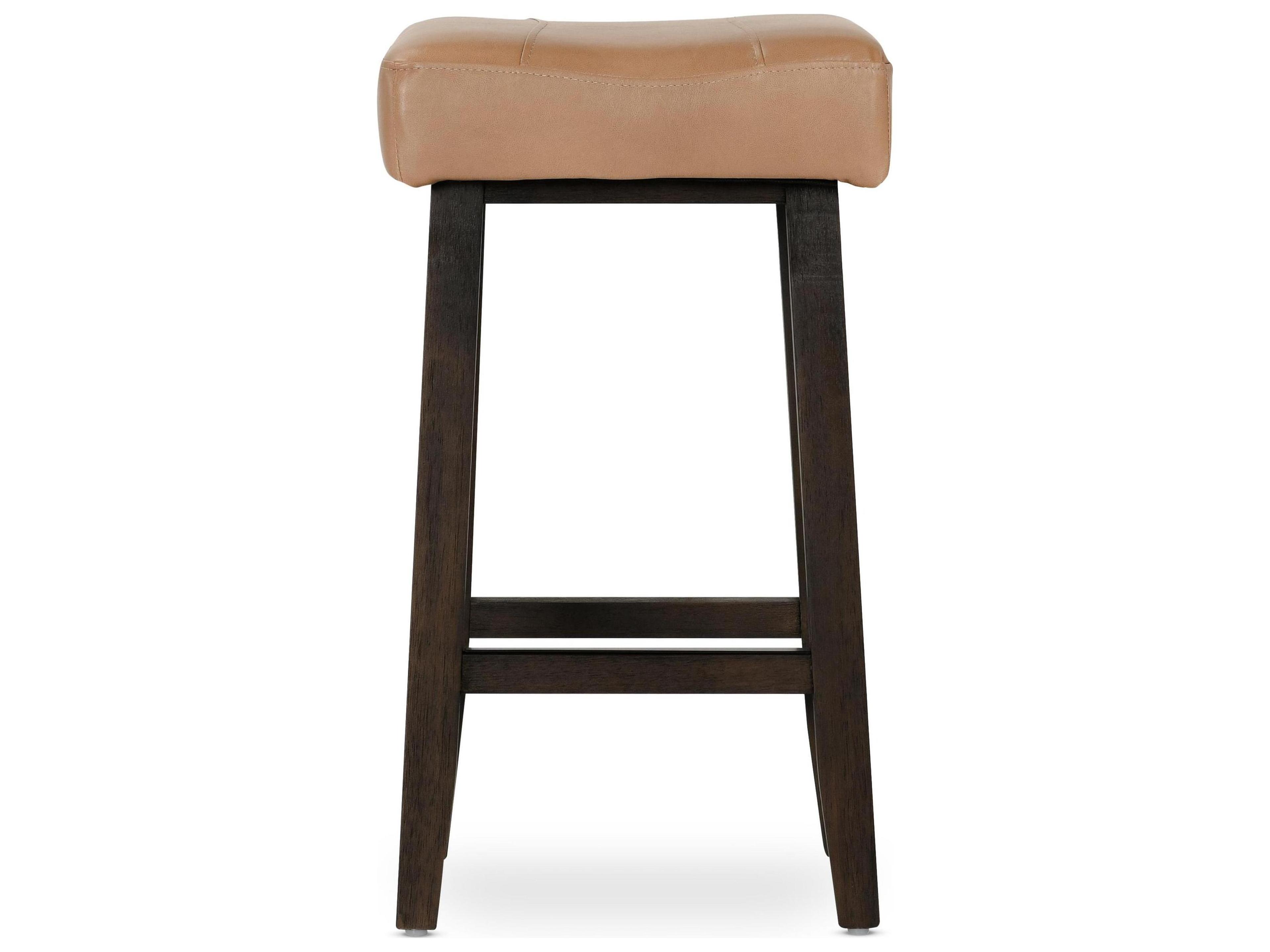 Classic Home Lauri Camel Beige Leather Rubberwood Counter Stool