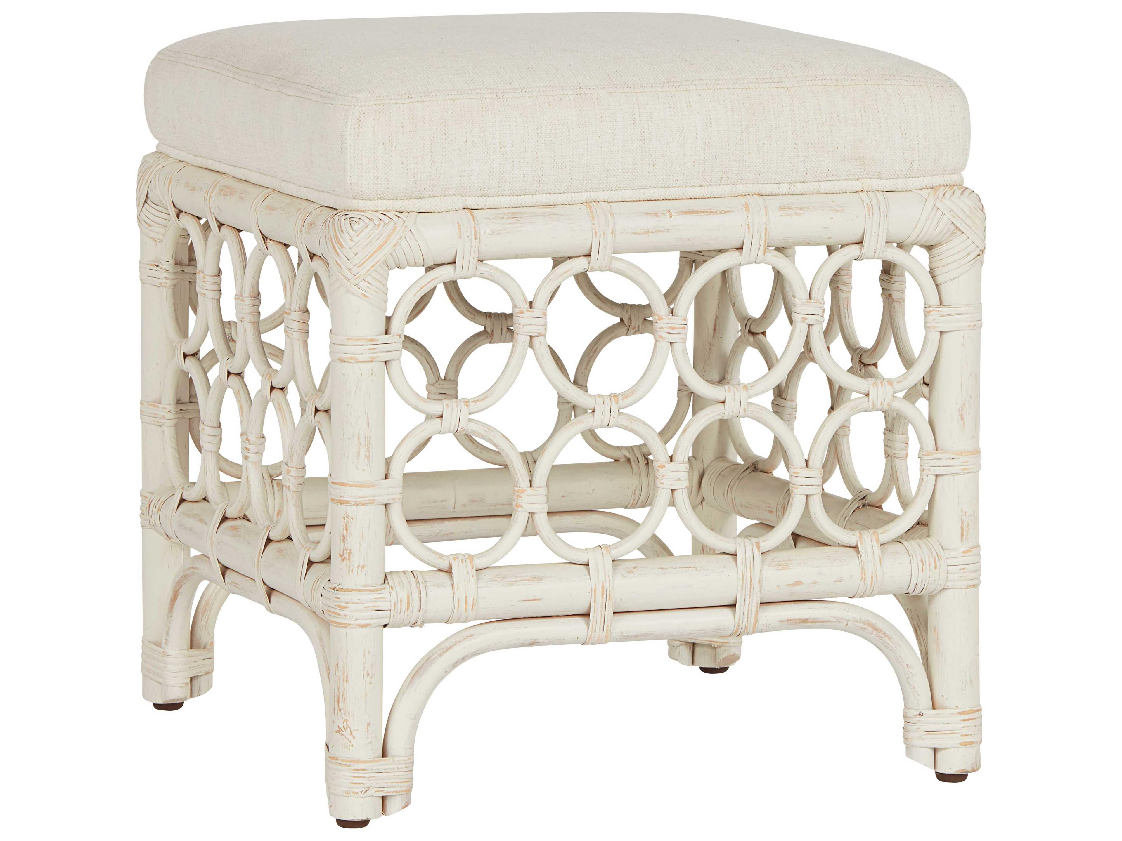 Coastal Living Home Getaway Nomad Snow Egret White Upholstered Accent Stool