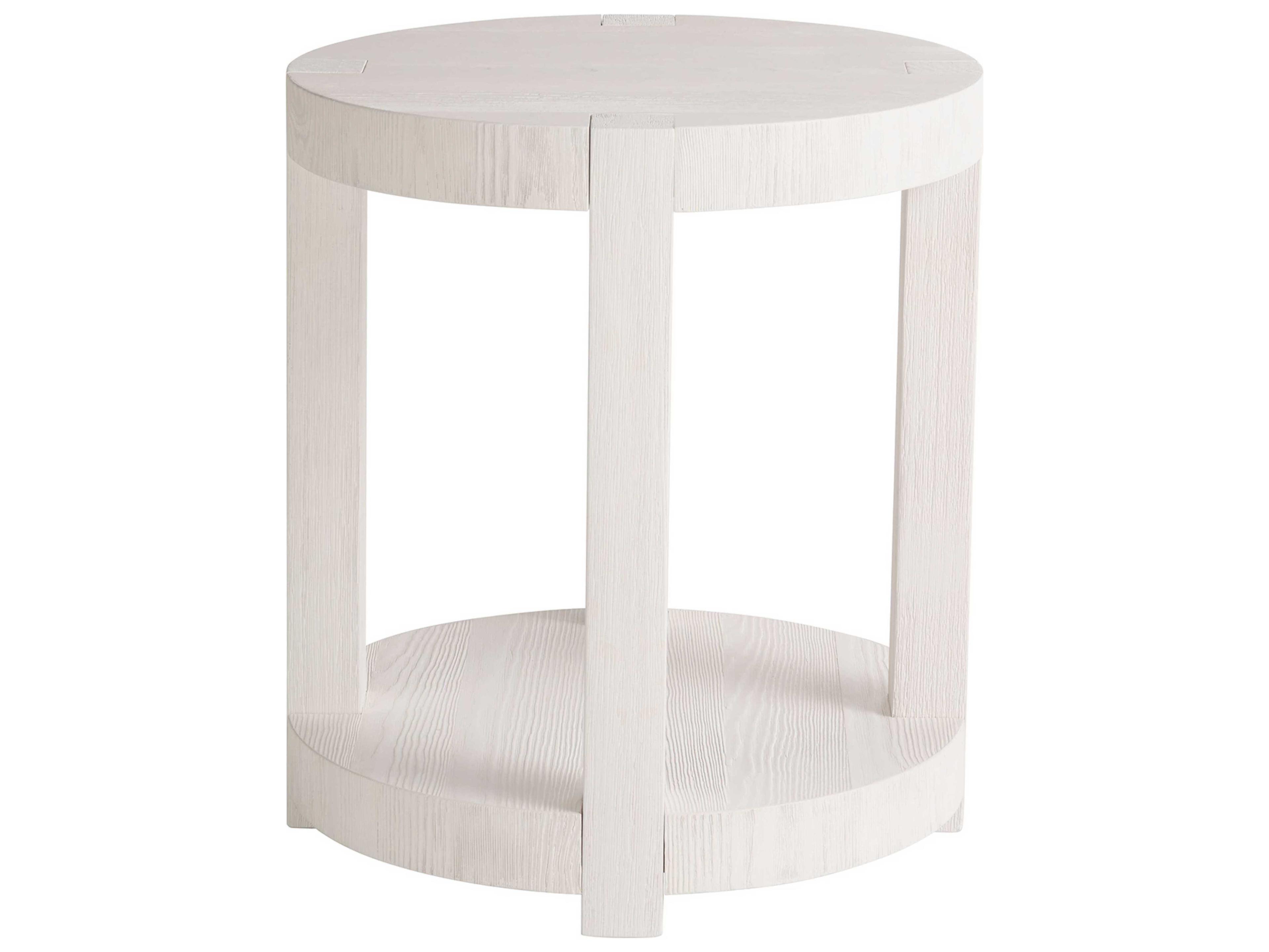 Coastal Living Home Weekender Round Wood White Sand End Table