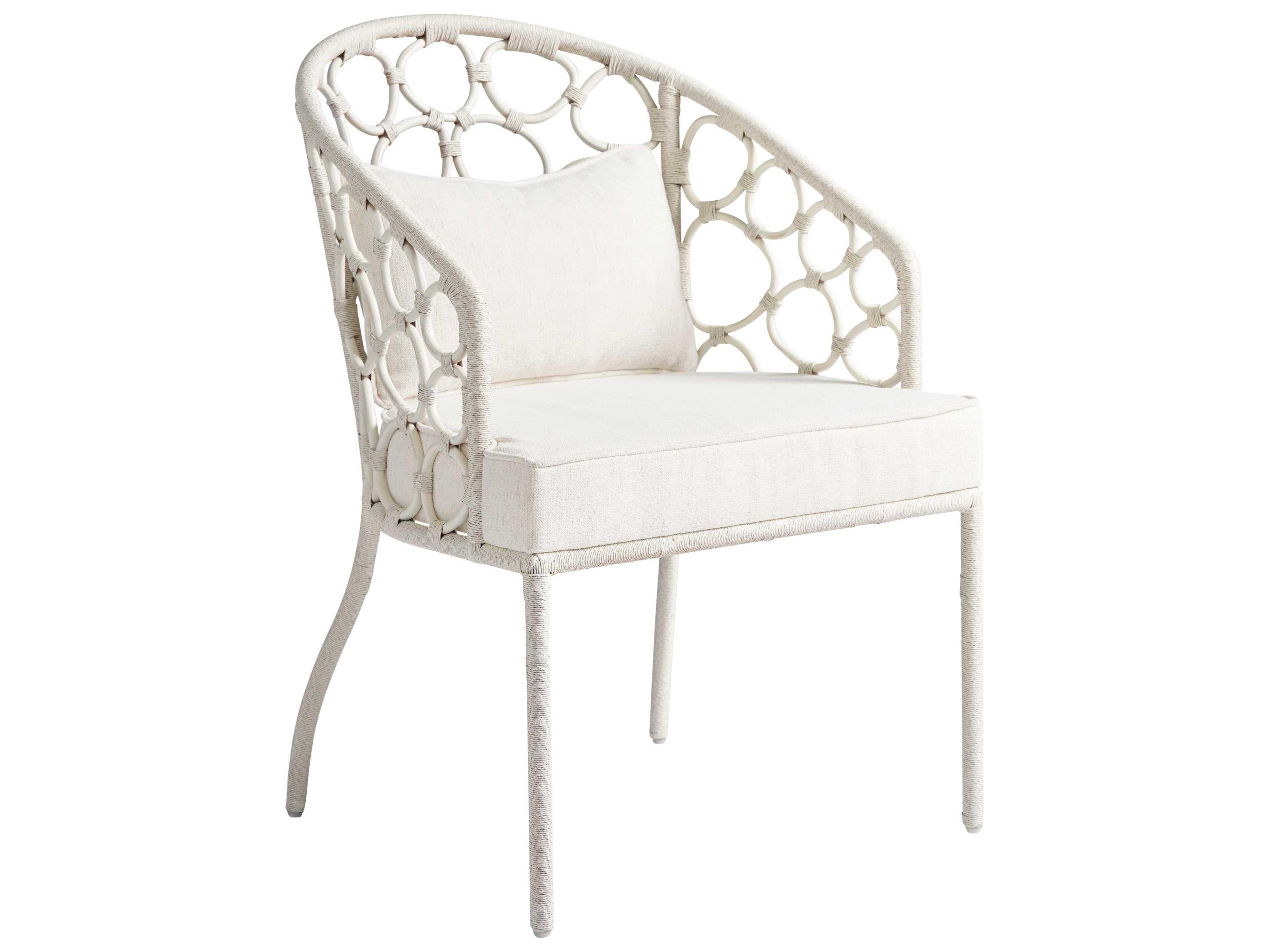 Coastal Living Home Weekender Rattan White Upholstered Arm Dining Chair