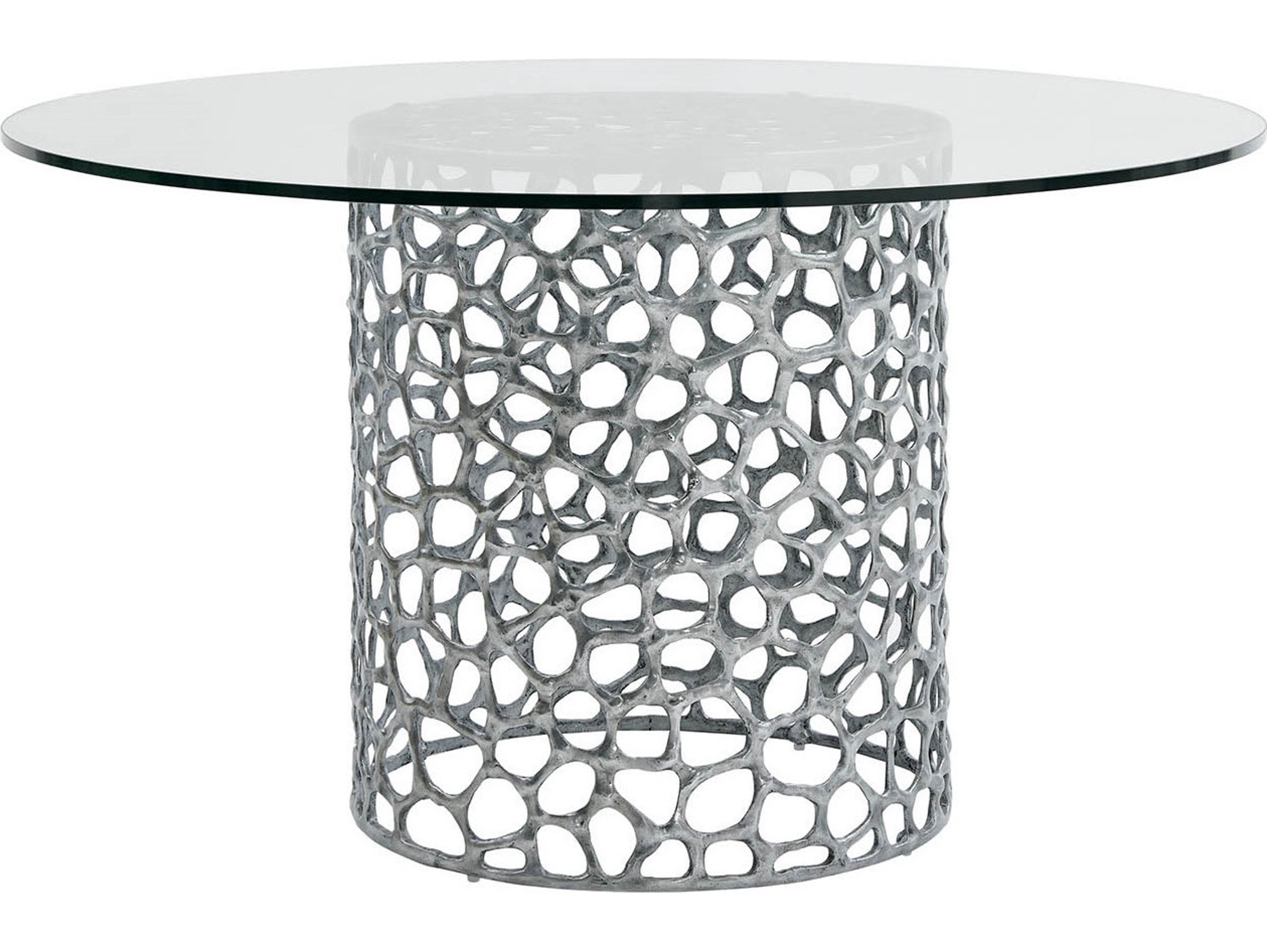 Coastal Living Home Oasis Round Glass Antique Nickel Dining Table
