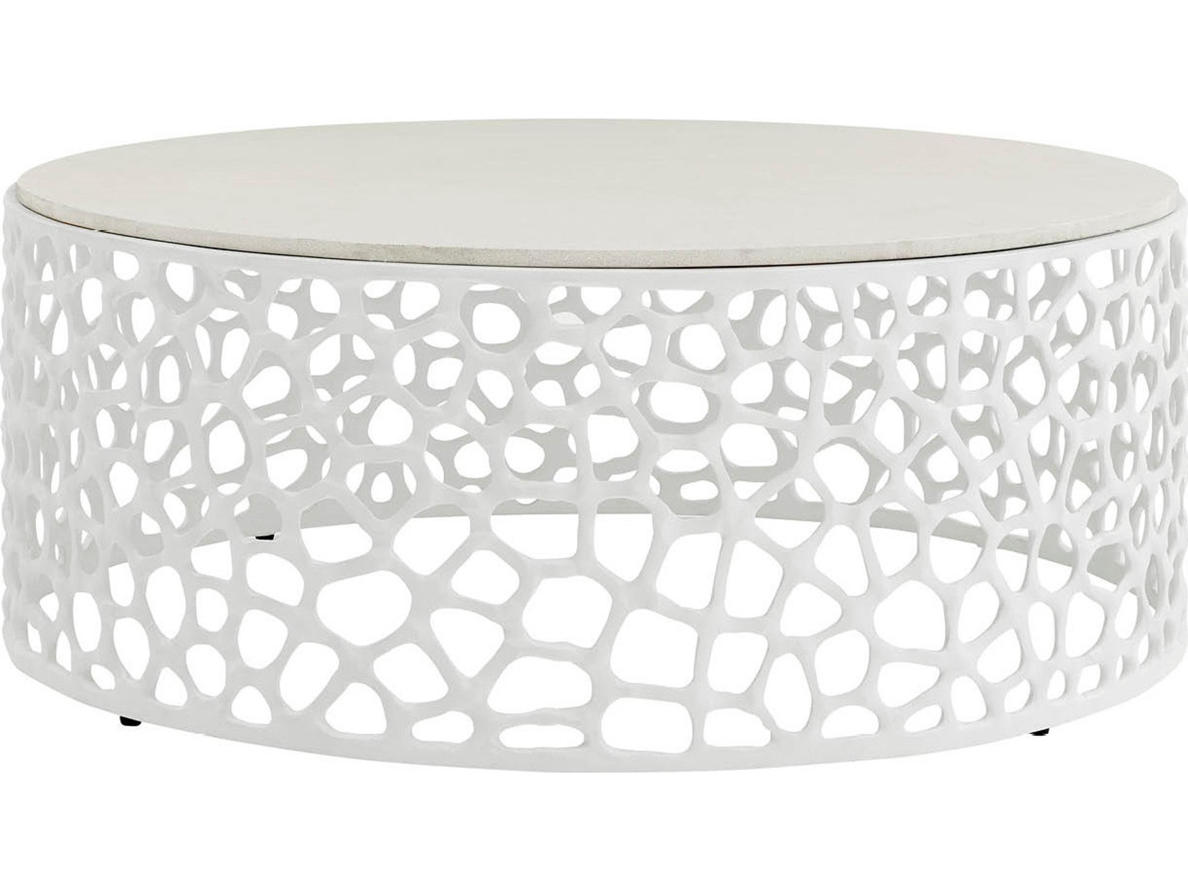 Coastal Living Home Oasis Round Stone White Coffee Table
