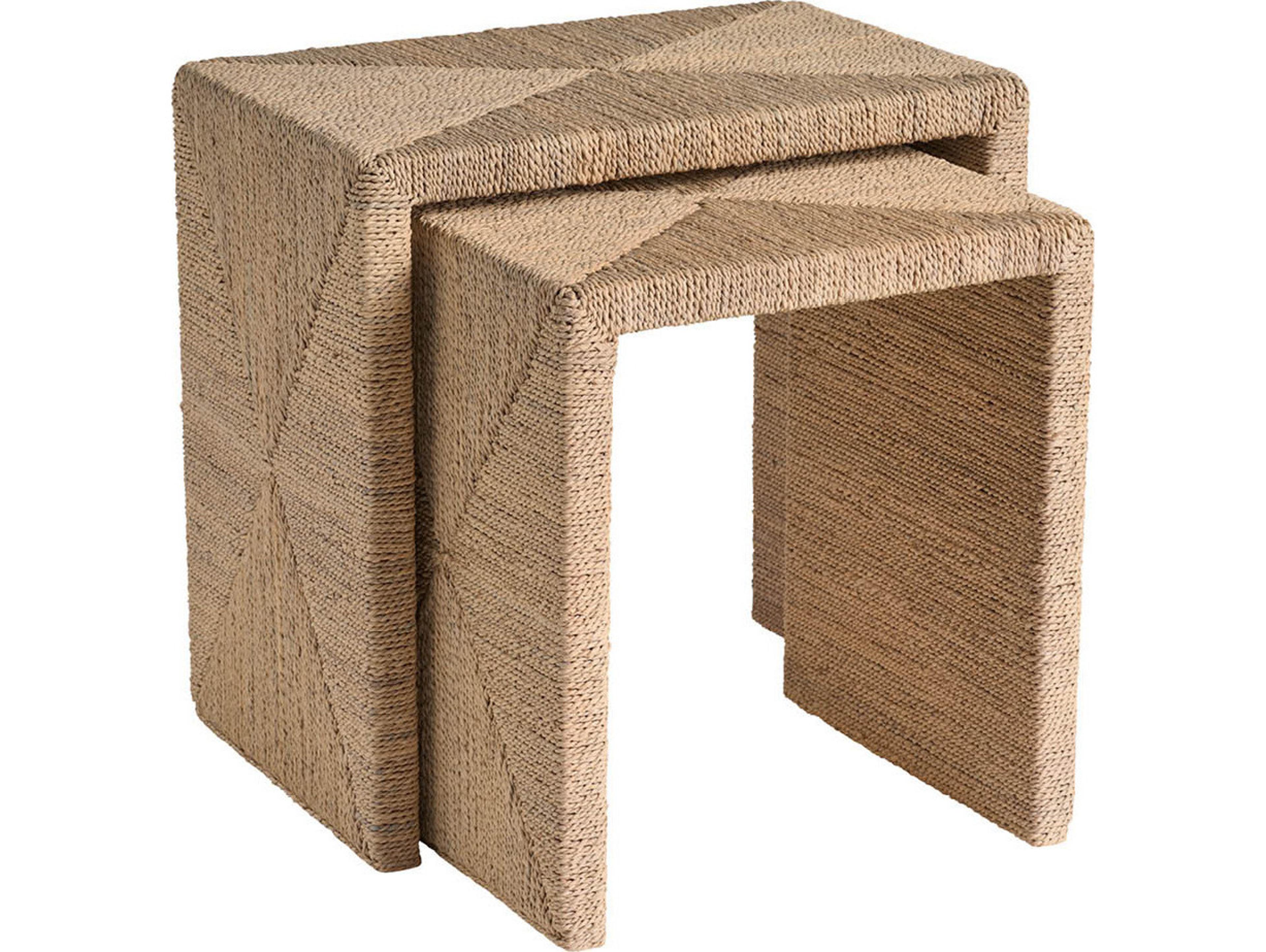 Coastal Living Home Oasis Rectangular Wicker Natural Tan Nesting End Tables