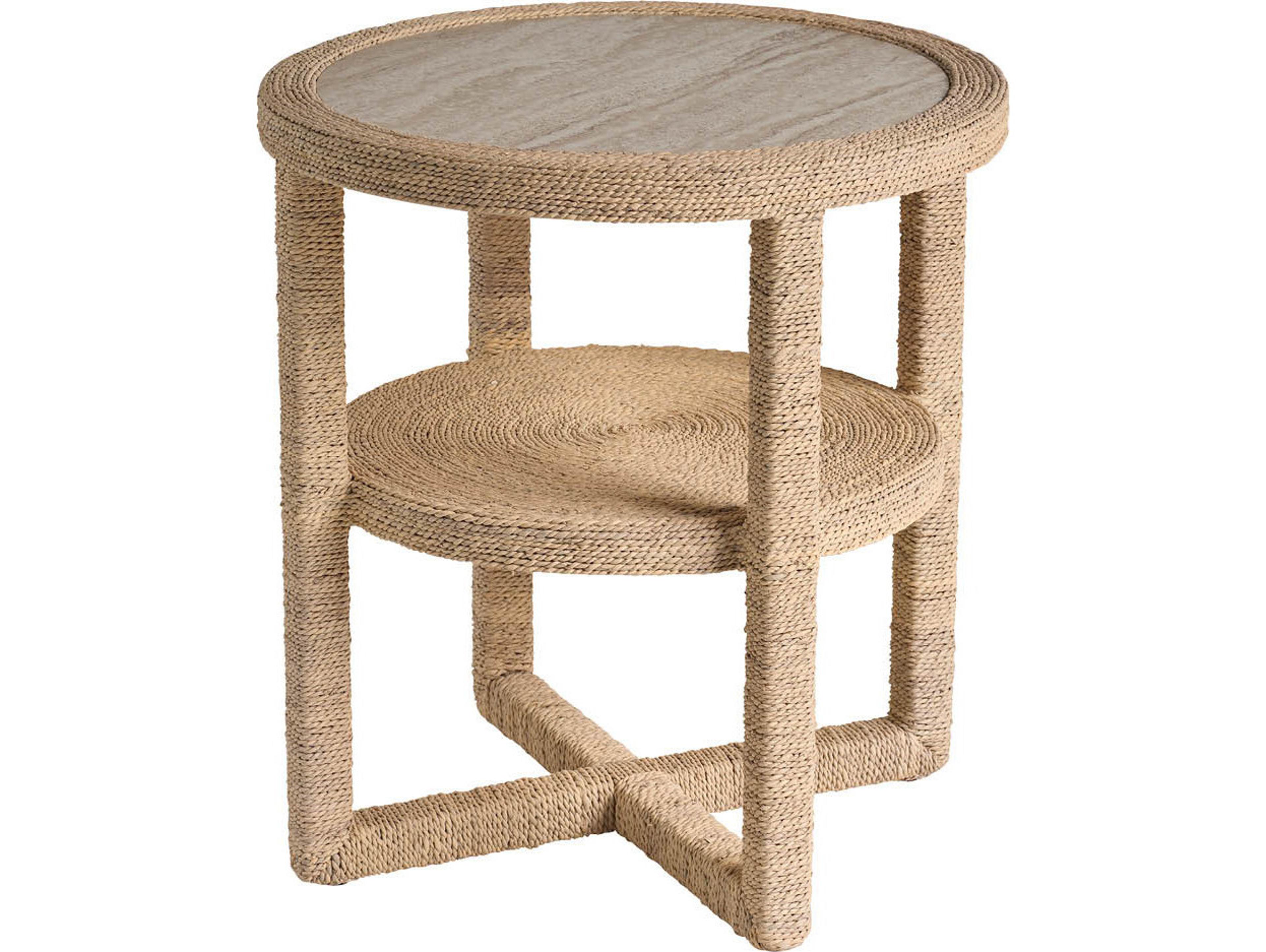 Coastal Living Home Oasis Round Stone Natural Tan End Table