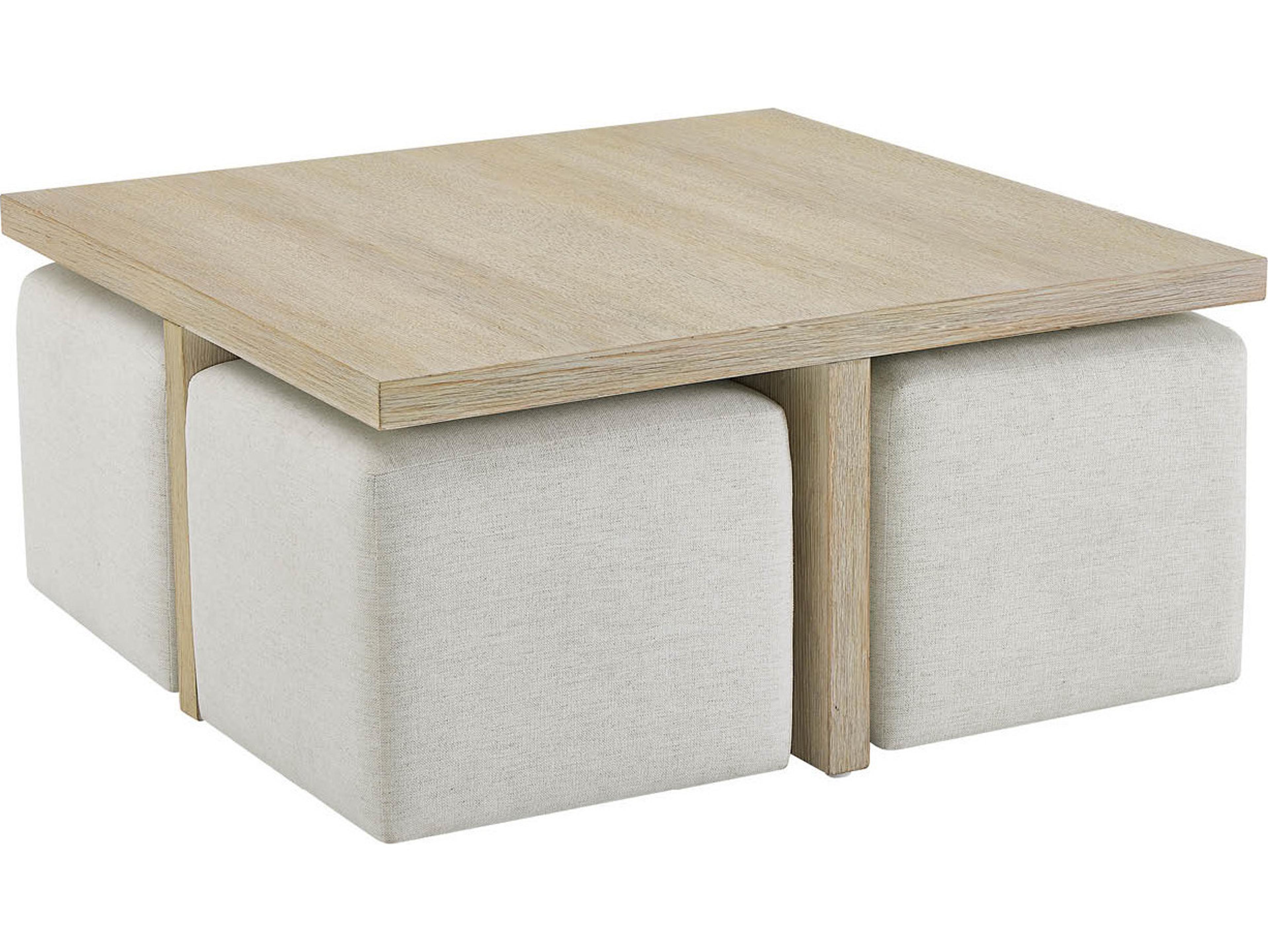 Coastal Living Home Oasis Square Wood Dockside Tan Coffee Table with Ottomans