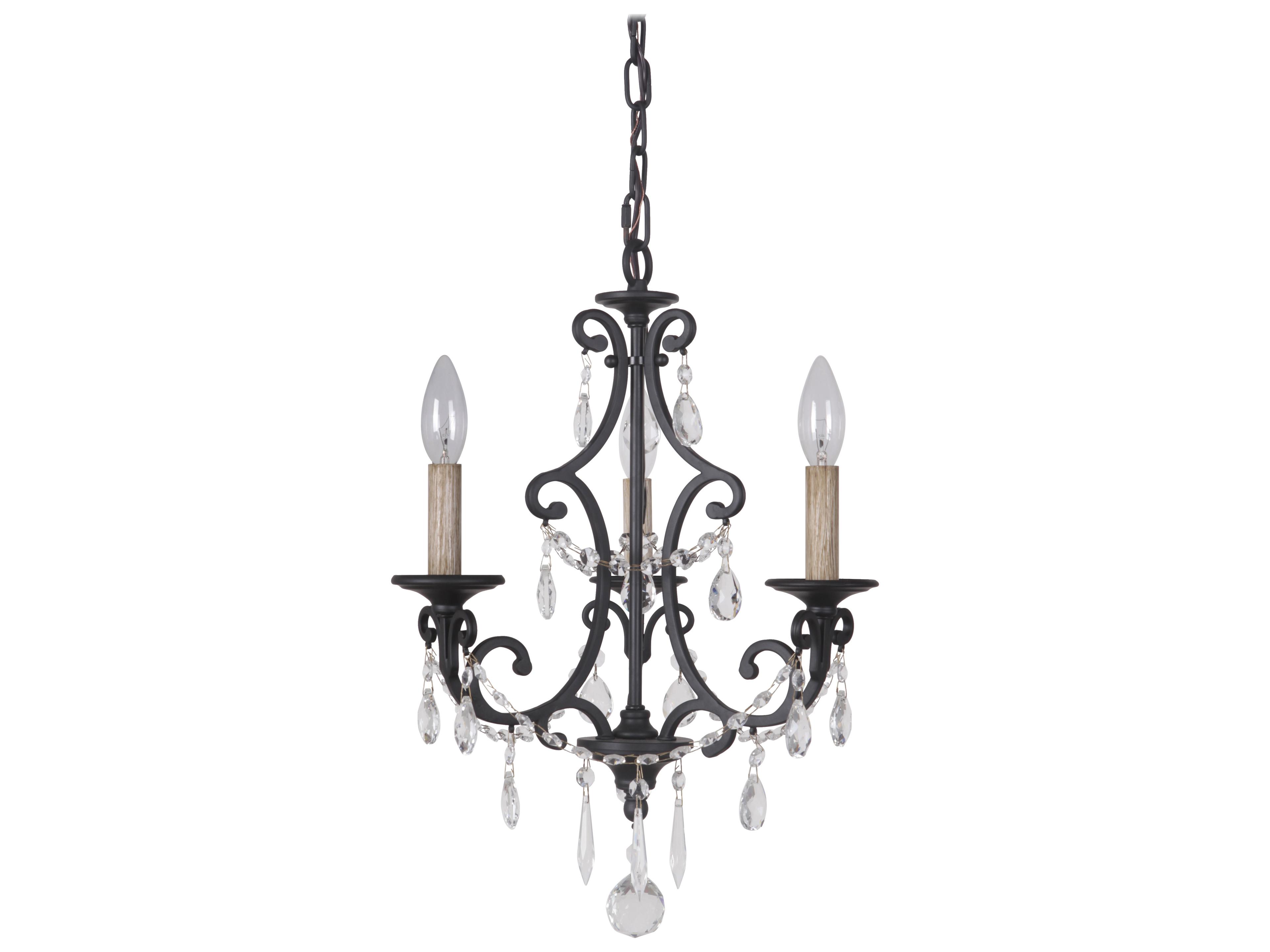 Craftmade Bentley 3-Light Matte Black Crystal Glass Candelabra Chandelier