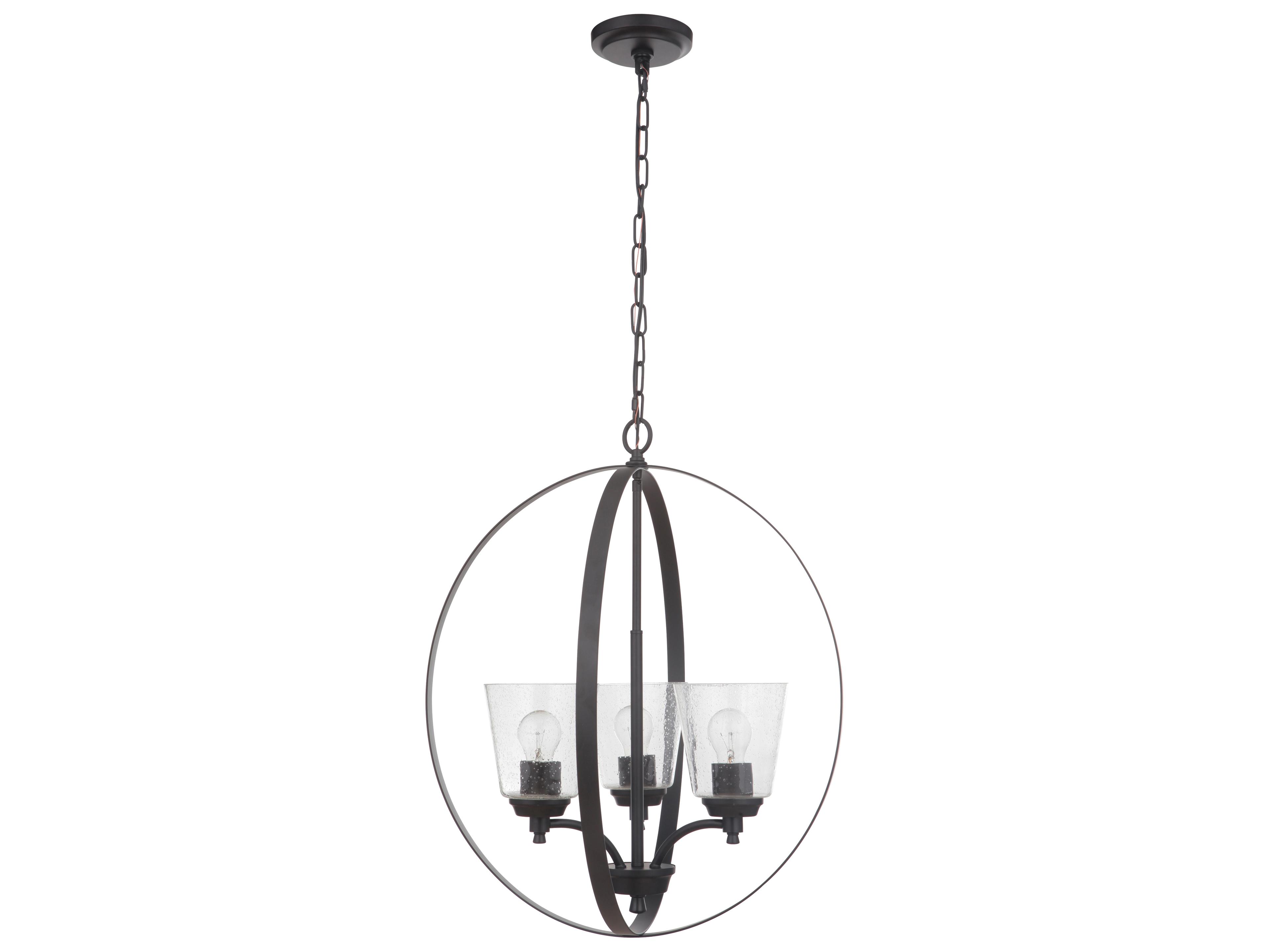 Craftmade Tyler 3-Light Flat Black Glass Bell Globe Chandelier