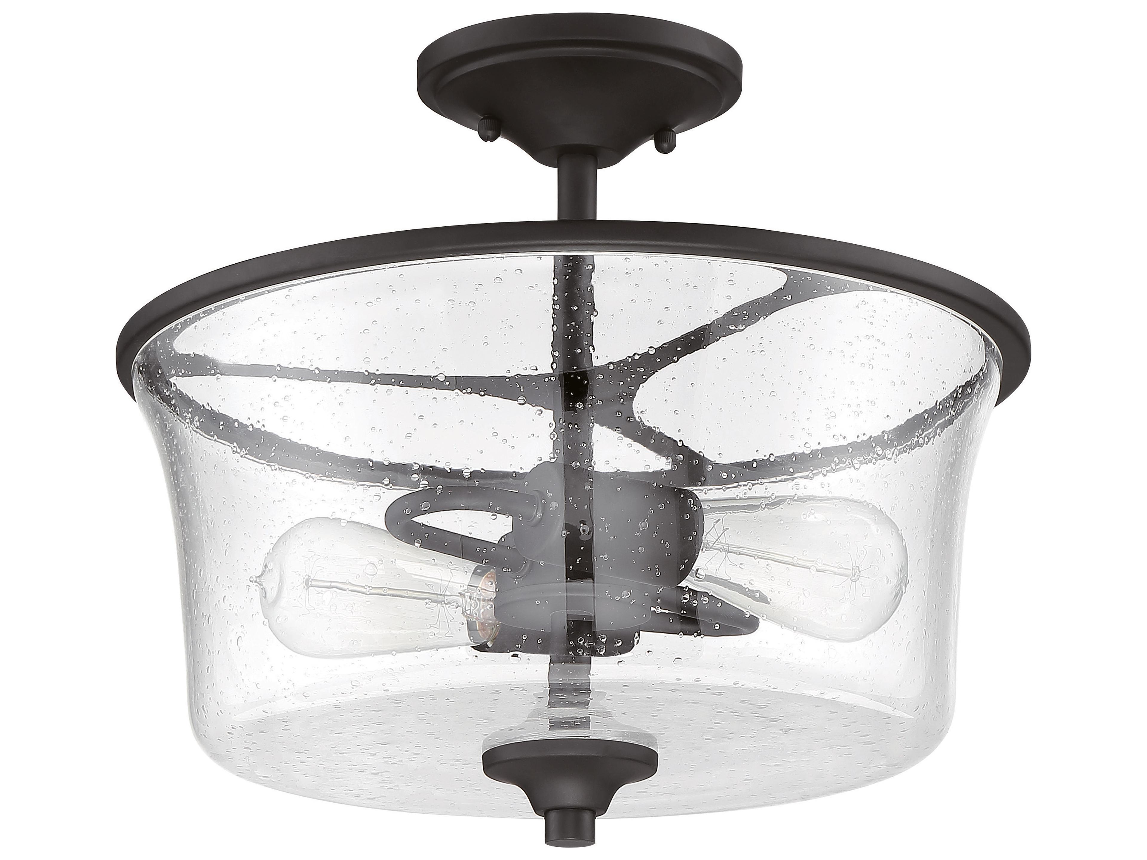 Craftmade Gwyneth 2-Light Flat Black Glass Drum Semi Flush Mount