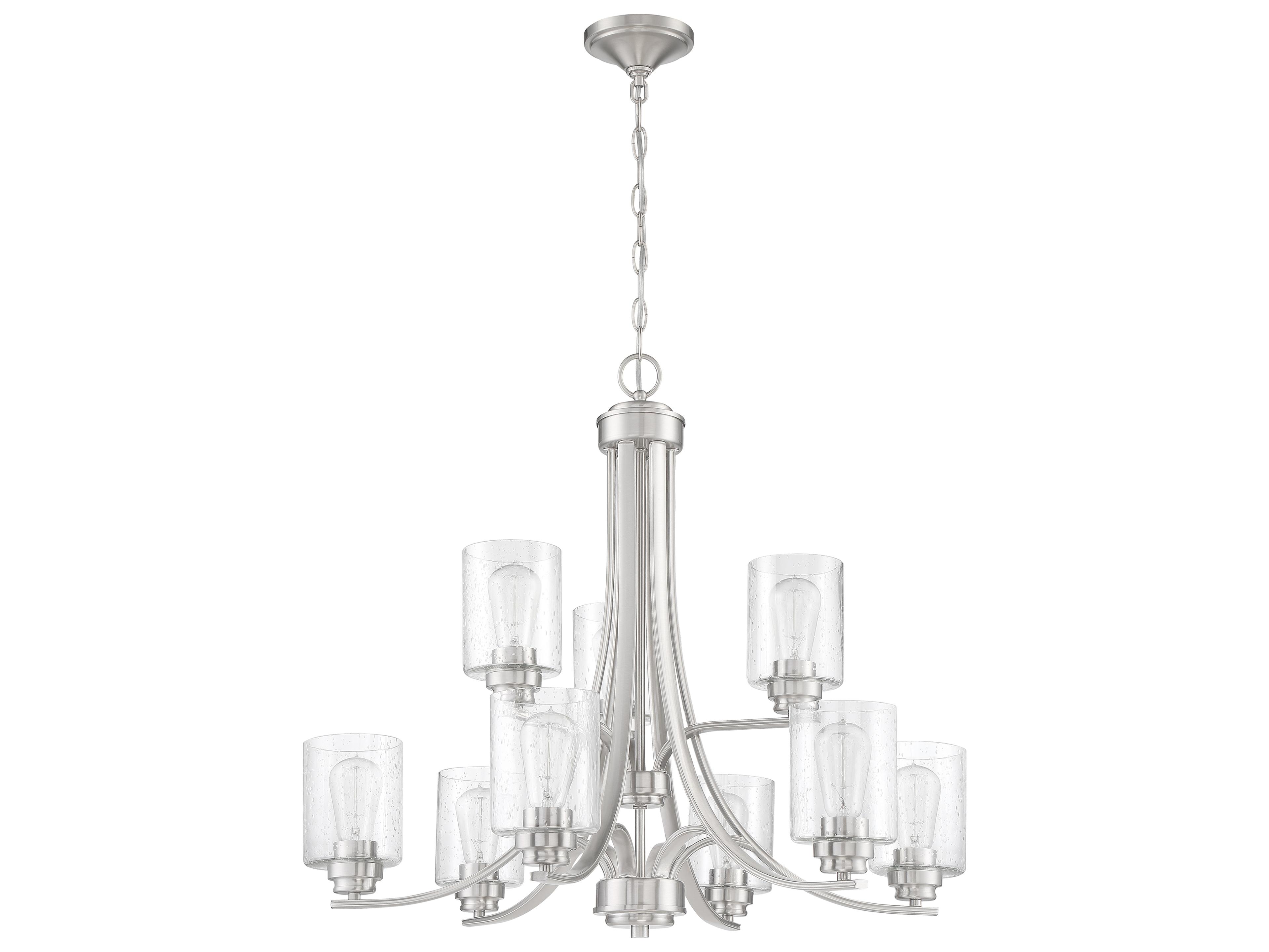 Craftmade Bolden 9-Light Brushed Polished Nickel Glass Cylinder Tiered Chandelier