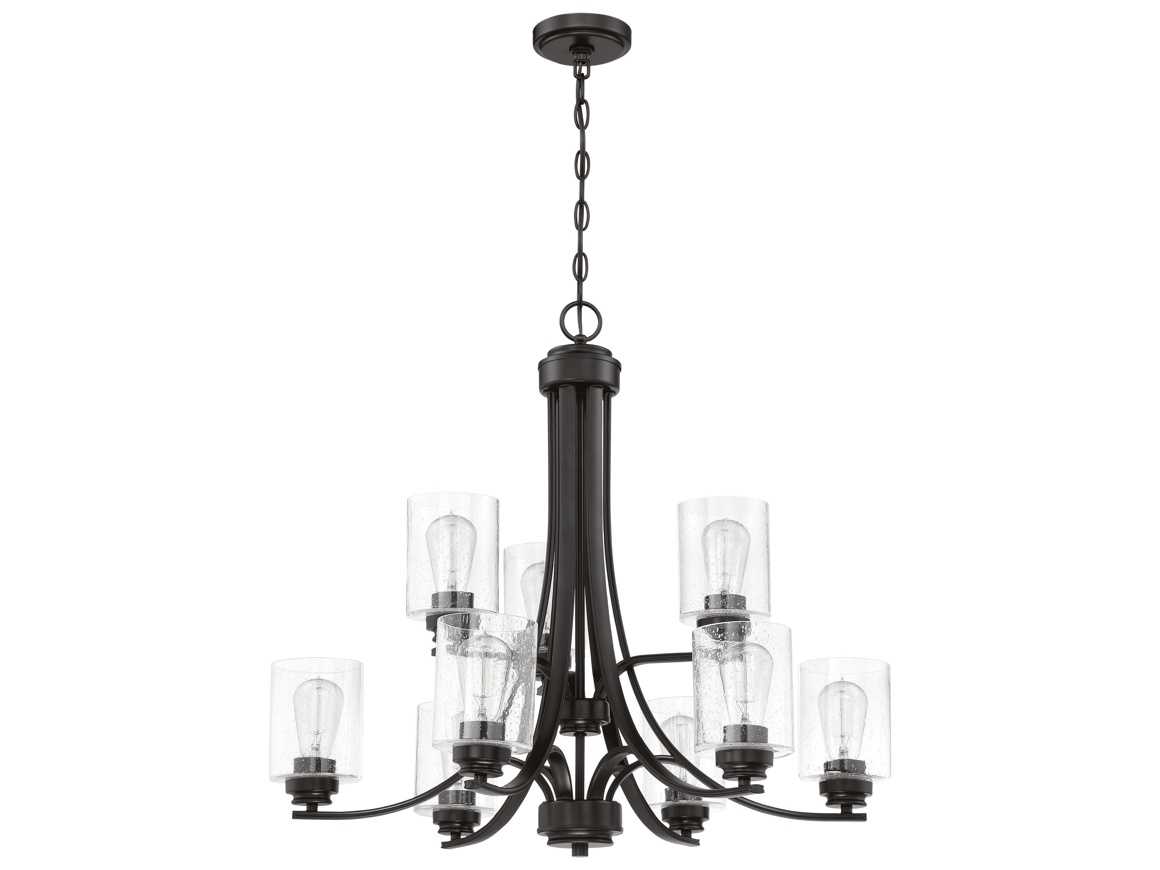 Craftmade Bolden 9-Light Flat Black Glass Cylinder Tiered Chandelier